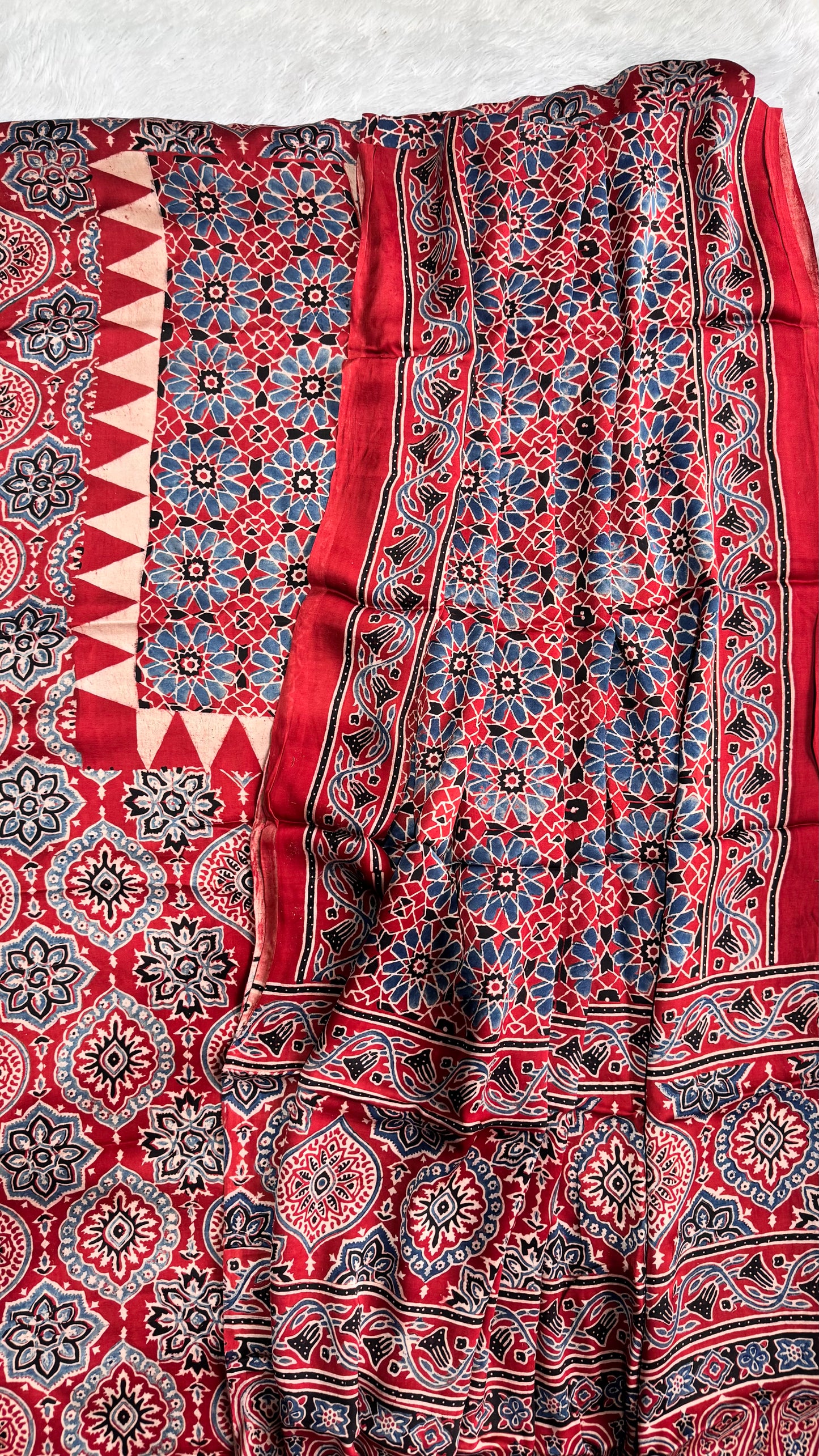 Red Classic Badaam Buta Modal Silk Hand Block Print 2pc Suit Material with Modal Silk Dupatta