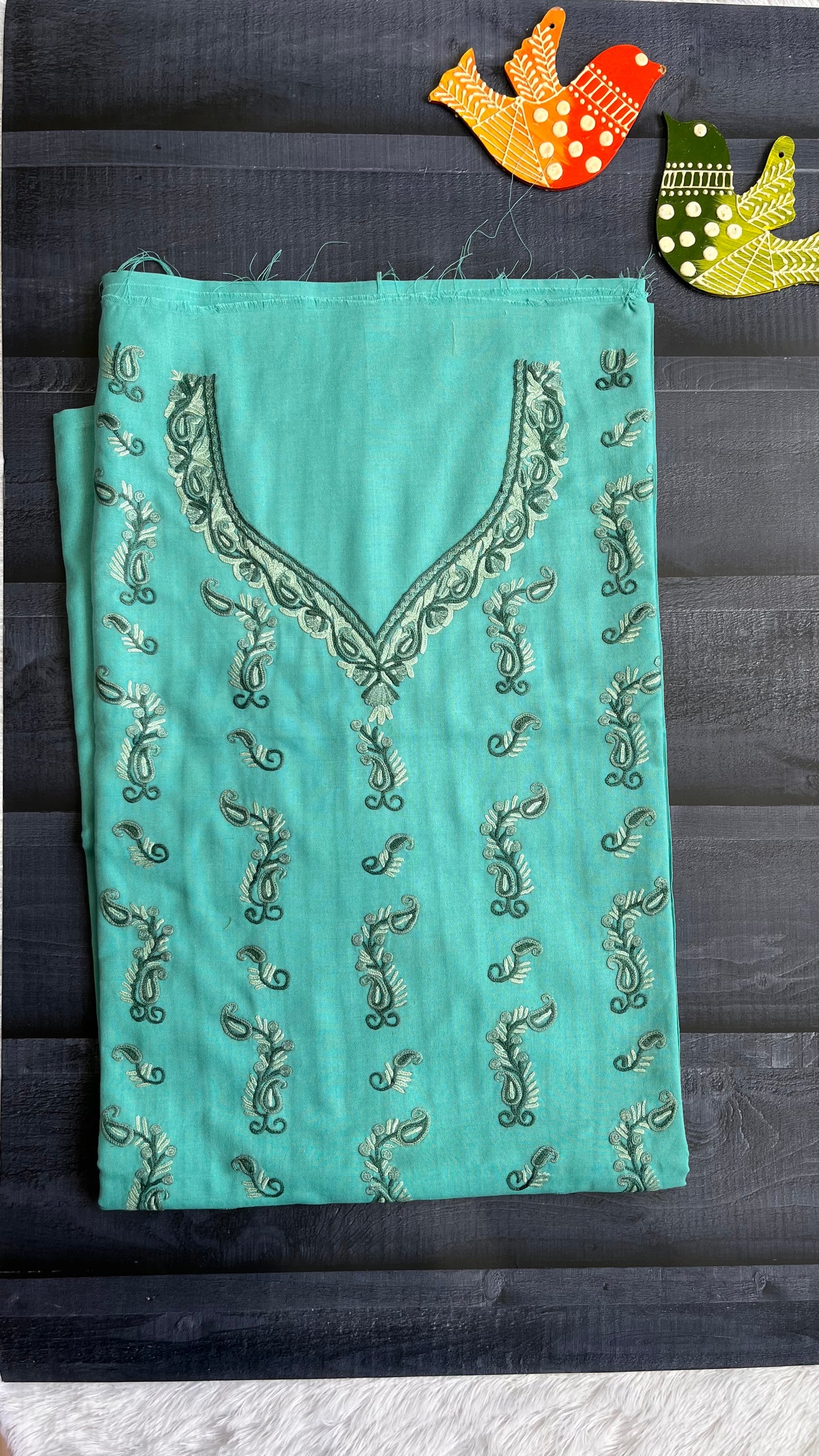 Aqua Blue Shade Pure Cotton Kashmiri Aari Embroidered Co Ord 2 pc Set