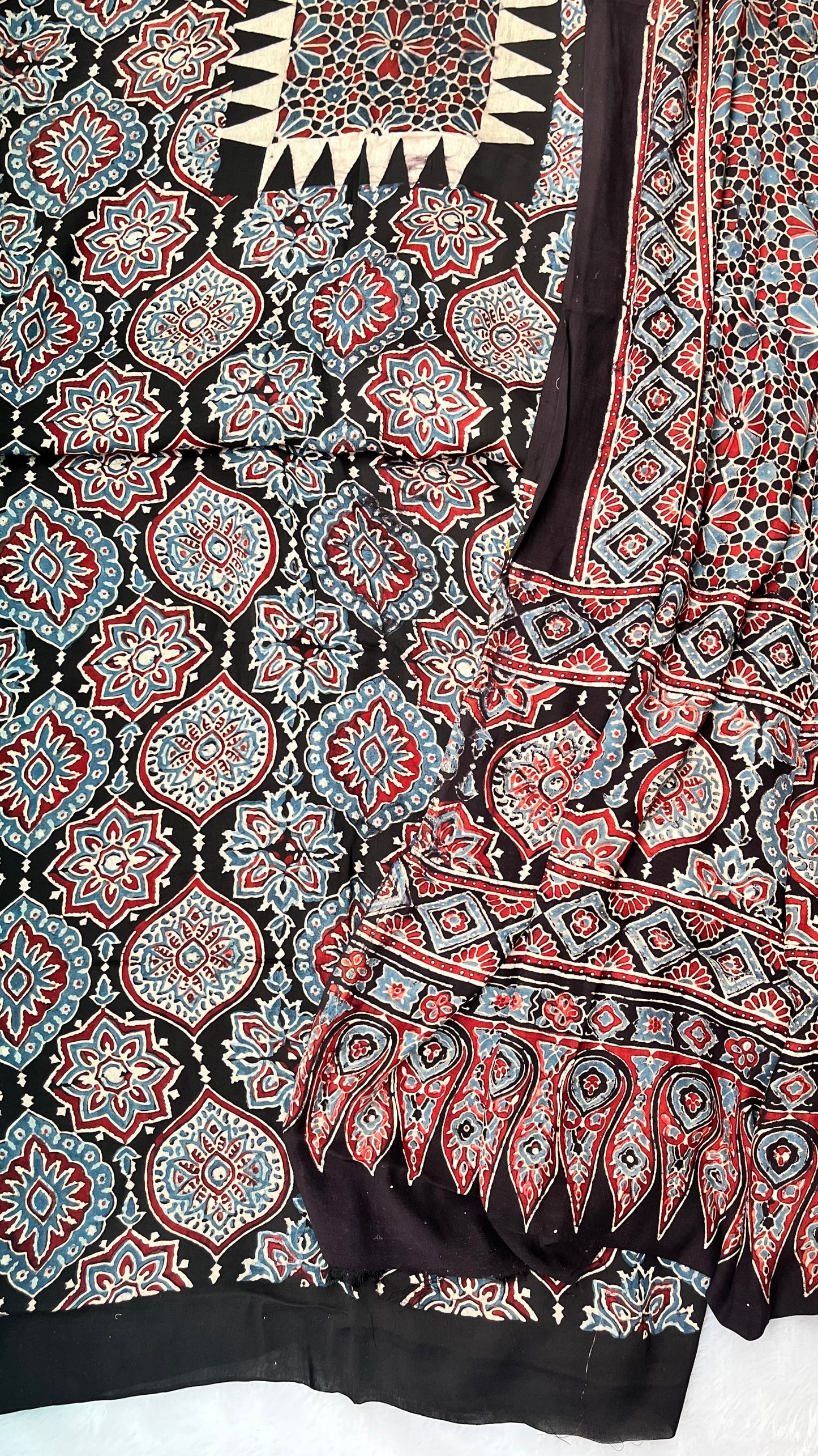 Black Badaam Buti Motif Modal Silk Hand Block Print 2pc Suit Material