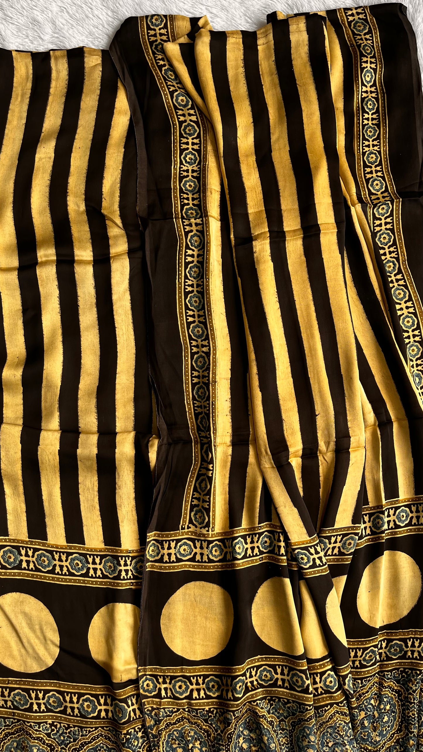 Black and Off White Moti Dhaari Motif Modal Silk Suit Material with Ajrakh Modal Dupatta