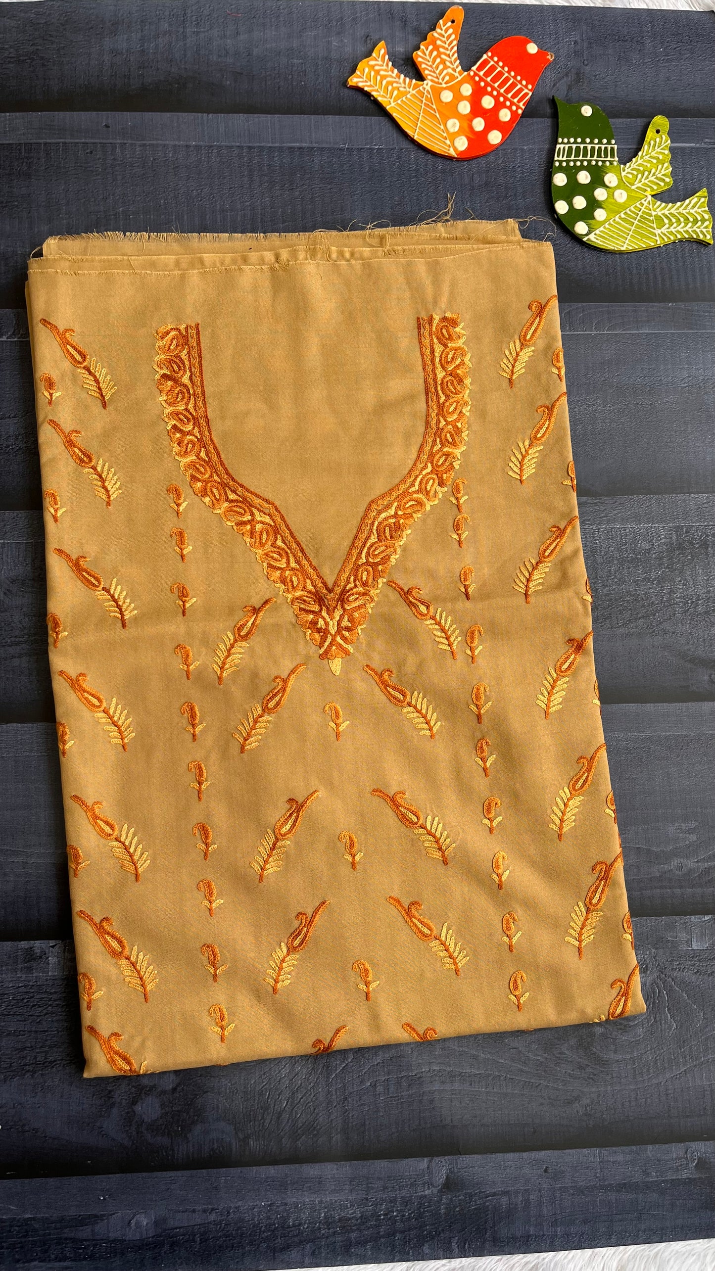 Biscuit Shade Pure Cotton Kashmiri Aari Embroidered Co Ord 2 pc Set