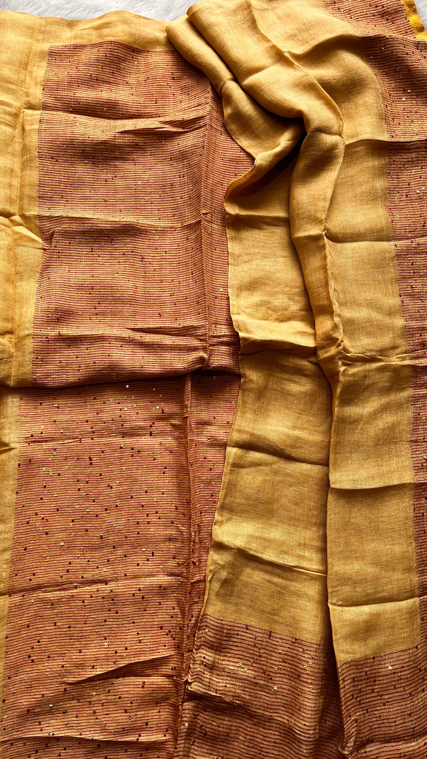 Badaami Pure Linen on Linen Hand Woven Suit Set with Sequins Work and Tassels