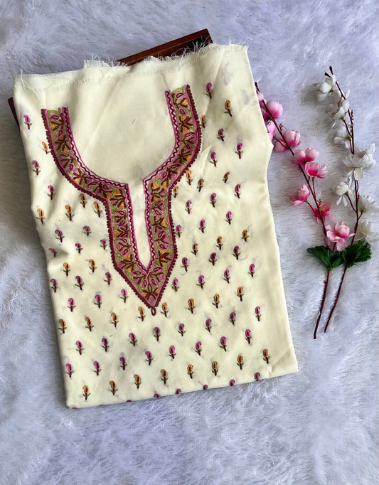 Off White with Multicolour Thread work Pure Cotton Kashmiri Aari Embroidered Co Ord 2 pc Set