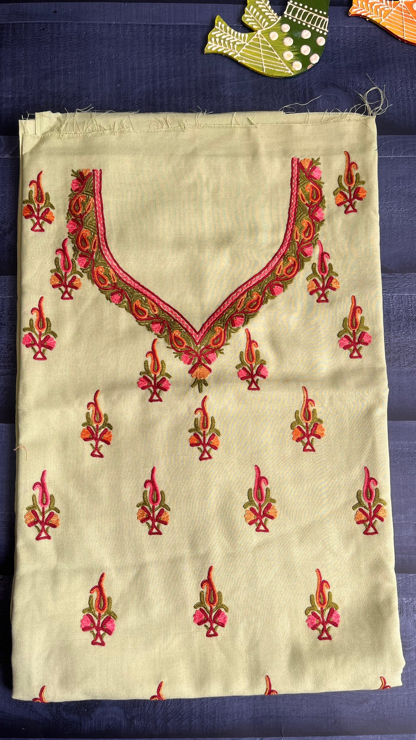 Lemon Yellow Shade Pure Cotton Kashmiri Aari Embroidered Co Ord 2 pc Set