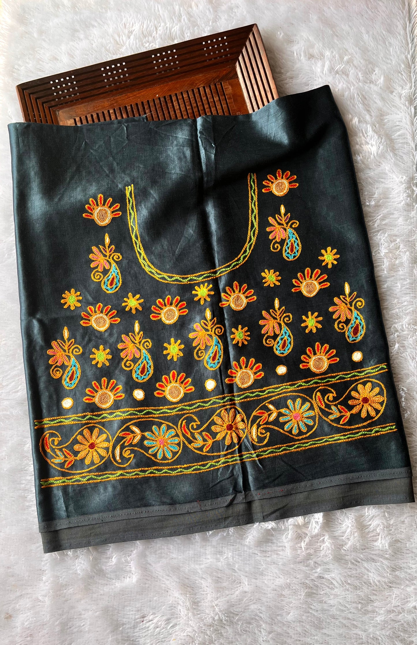 Cobalt Blue Mashru Silk Kutch Work Blouse