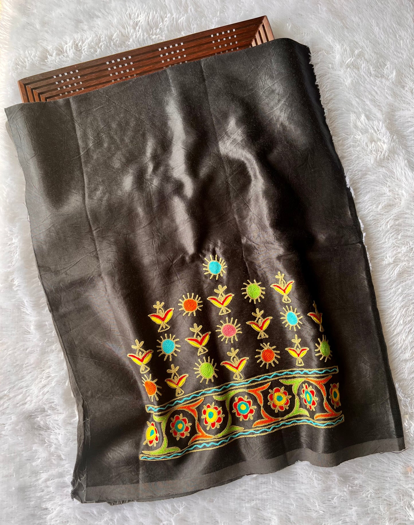 Midnight Black Mashru Silk Kutch Work Blouse