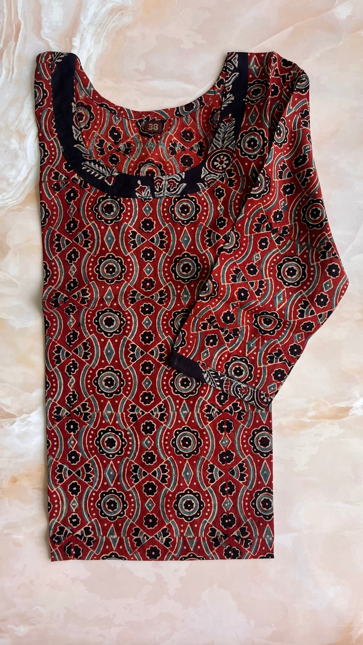 Black and Maroon Pure Cotton Ajrakh Kurti