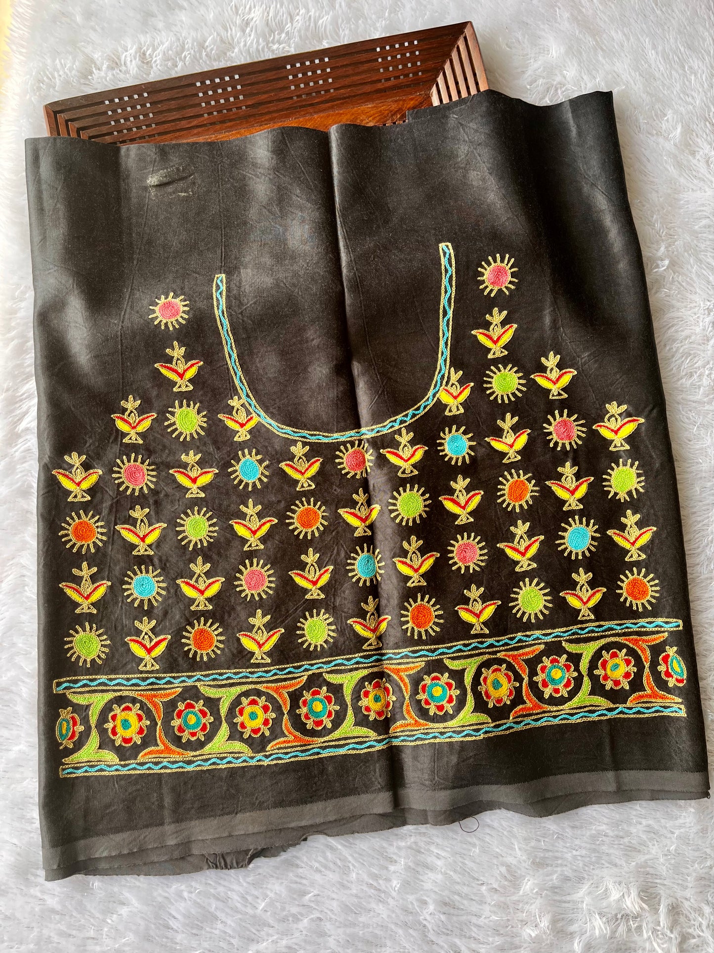 Midnight Black Mashru Silk Kutch Work Blouse