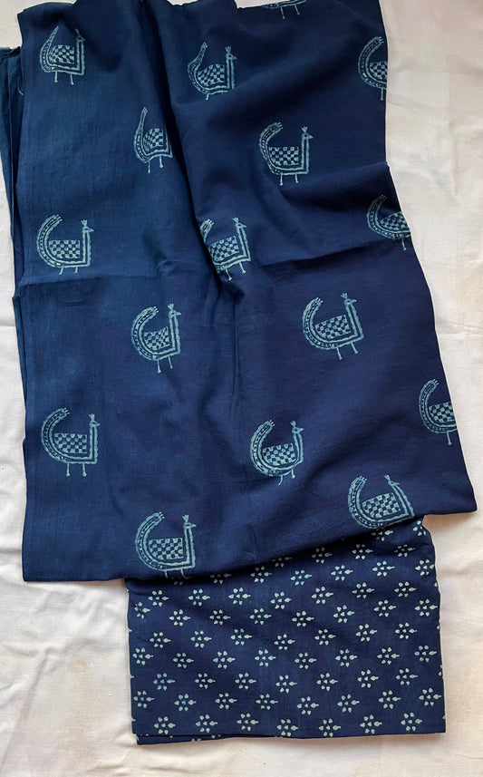 Akola Dabu Mor Motif Pure Cotton Fabric Set