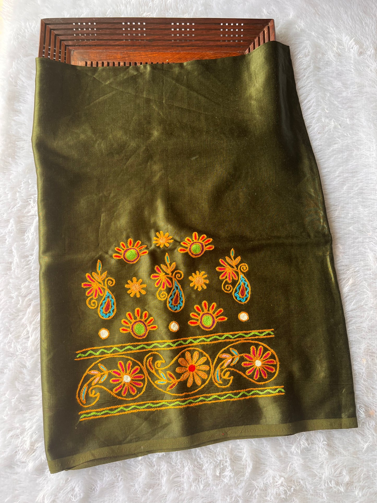 Glistening Green Mashru Silk Kutch Work Blouse