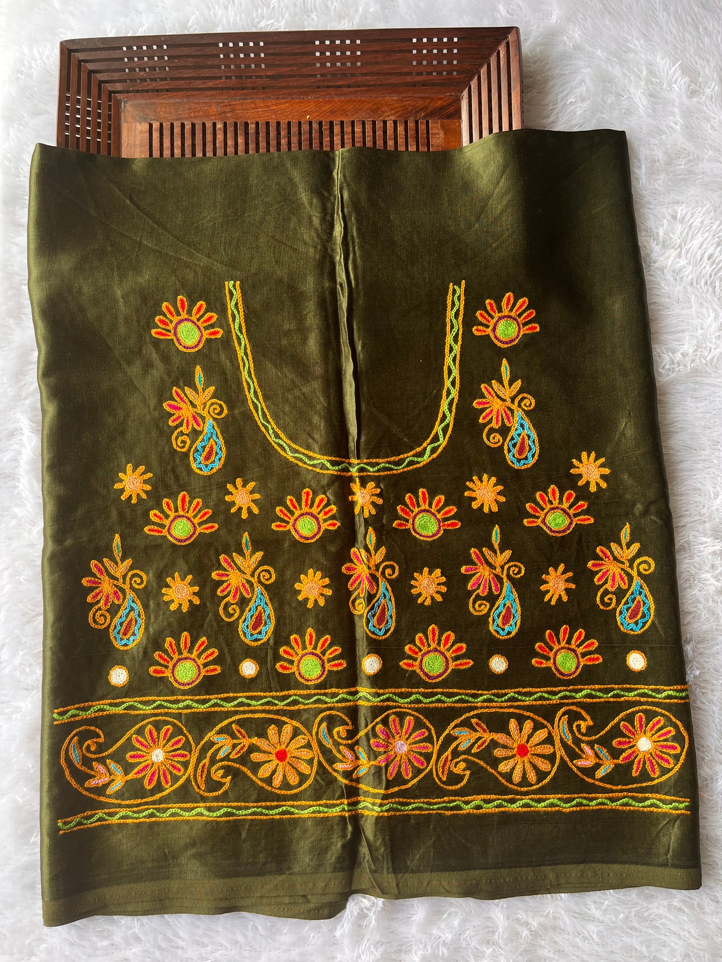 Glistening Green Mashru Silk Kutch Work Blouse