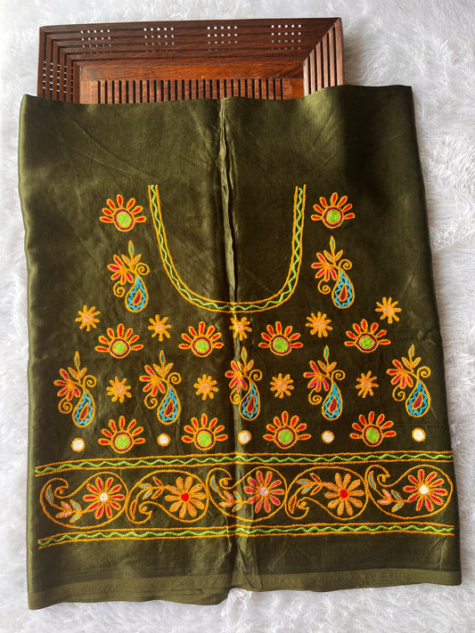 Glistening Green Mashru Silk Kutch Work Blouse