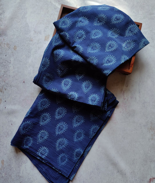 Akola Dabu Raindrop Print Hand Block Print Natural Dyed Pure Cotton Fabric