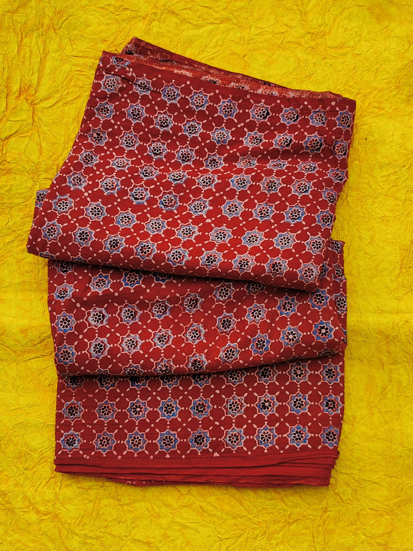 Red Small Booti Motif Ajrakh Hand Block Printed Cotton Blouse Fabric