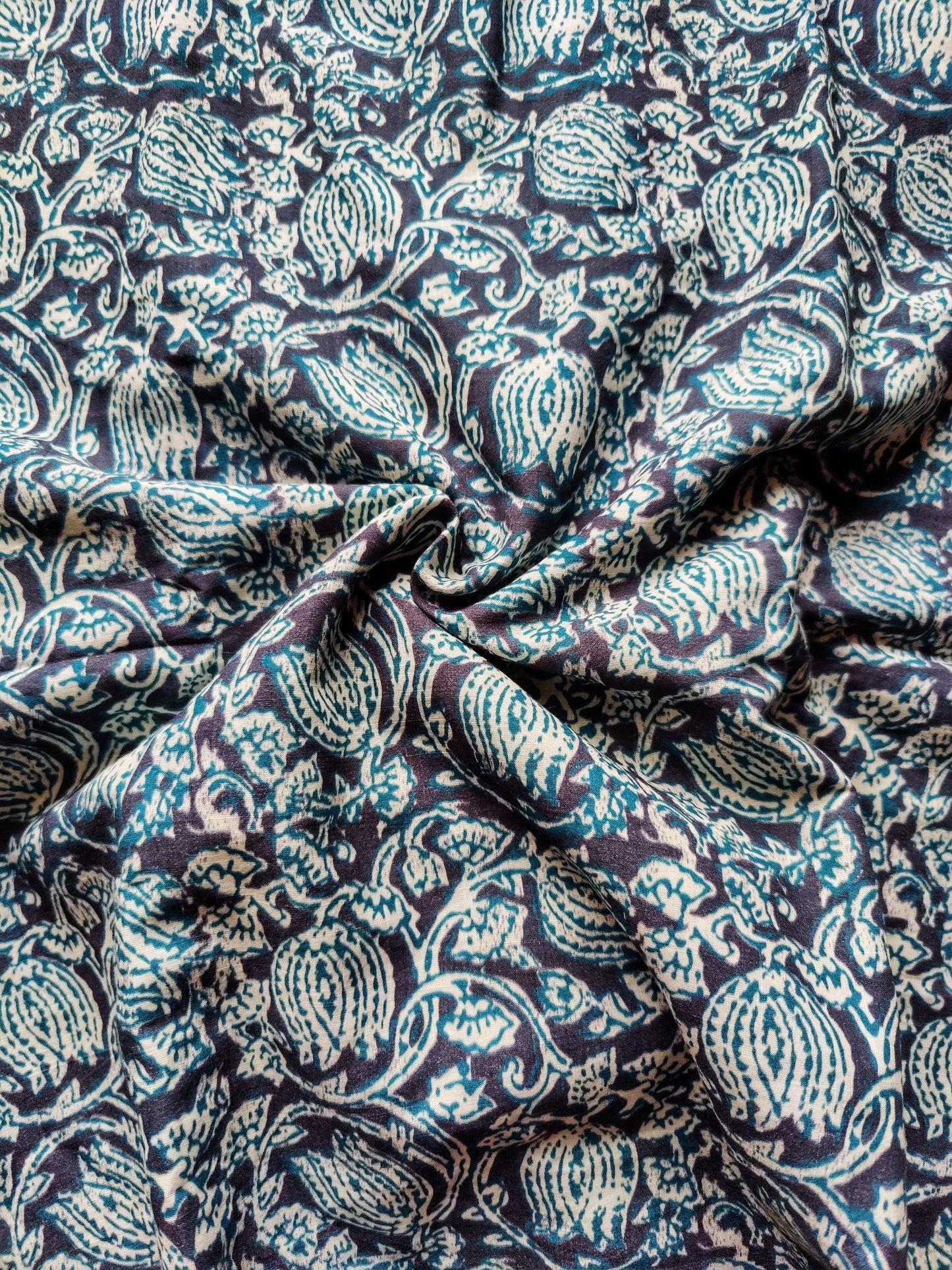 Blue Kalamkari Print Pure Cotton Fabric Set