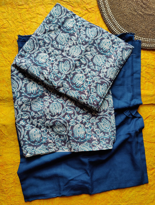 Blue Kalamkari Print Pure Cotton Fabric Set