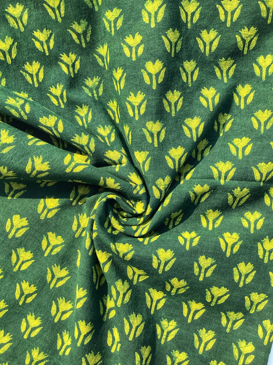 Akola Dabu Small Flower Motif Hand Block Print Pure Cotton Blouse Fabric