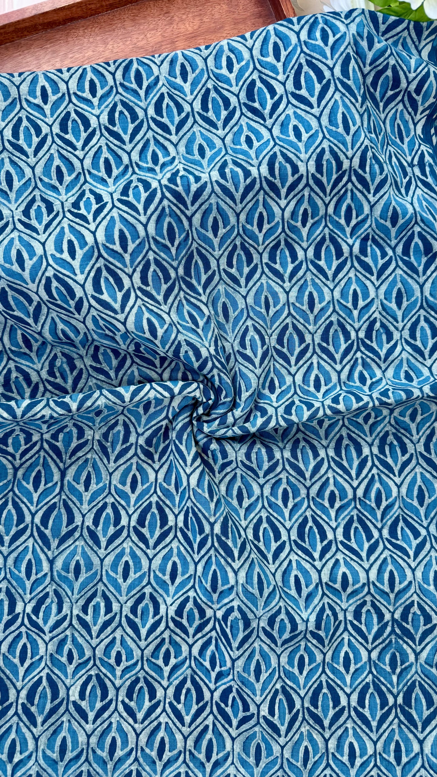 Akola Dabu Paisley Floral Motif Hand Block Pure Cotton Set-2pc-Indigo