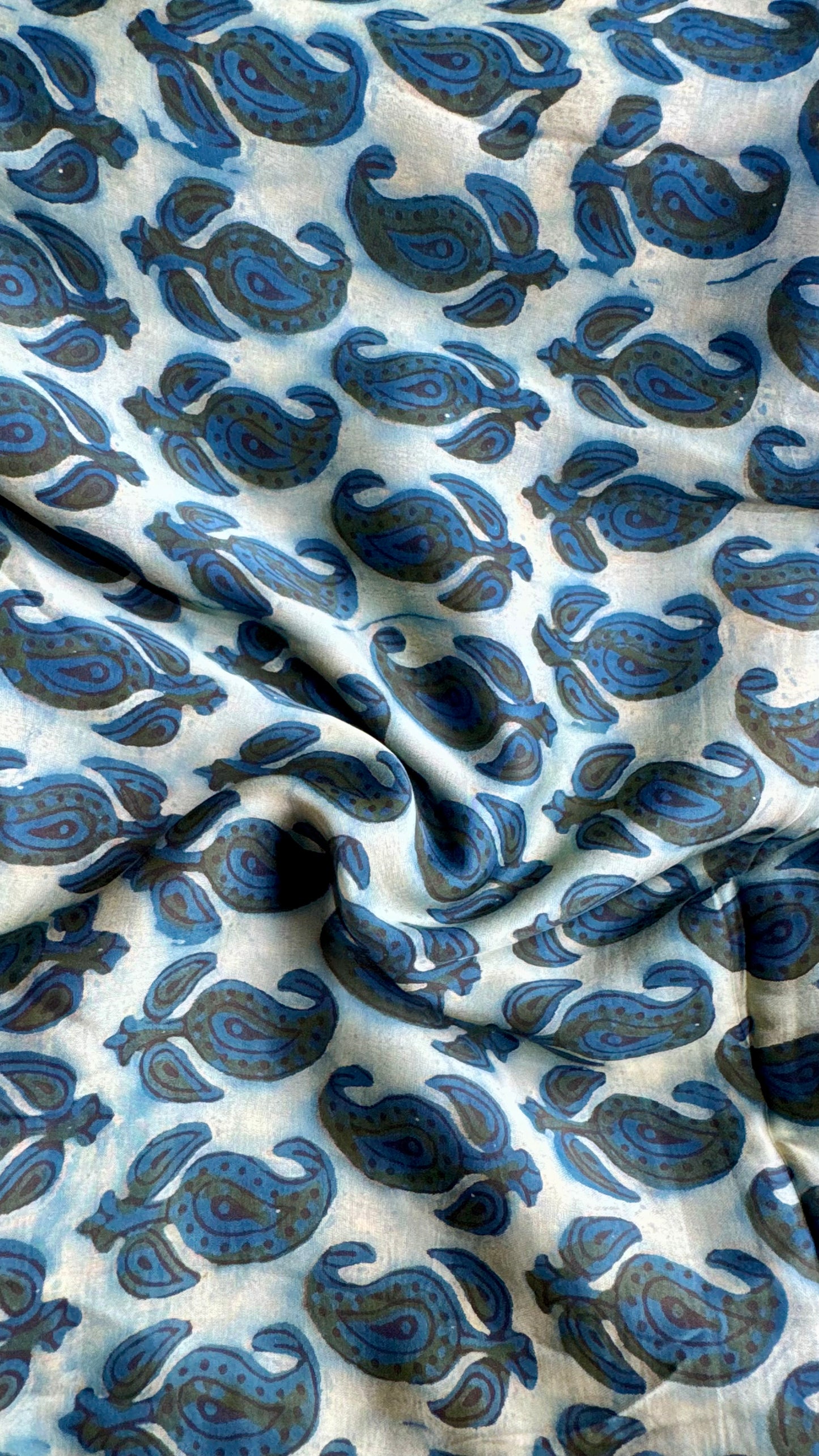 Turquiose Shade Floral Motif Vanaspati Hand Block Print Pure Modal Silk Fabric