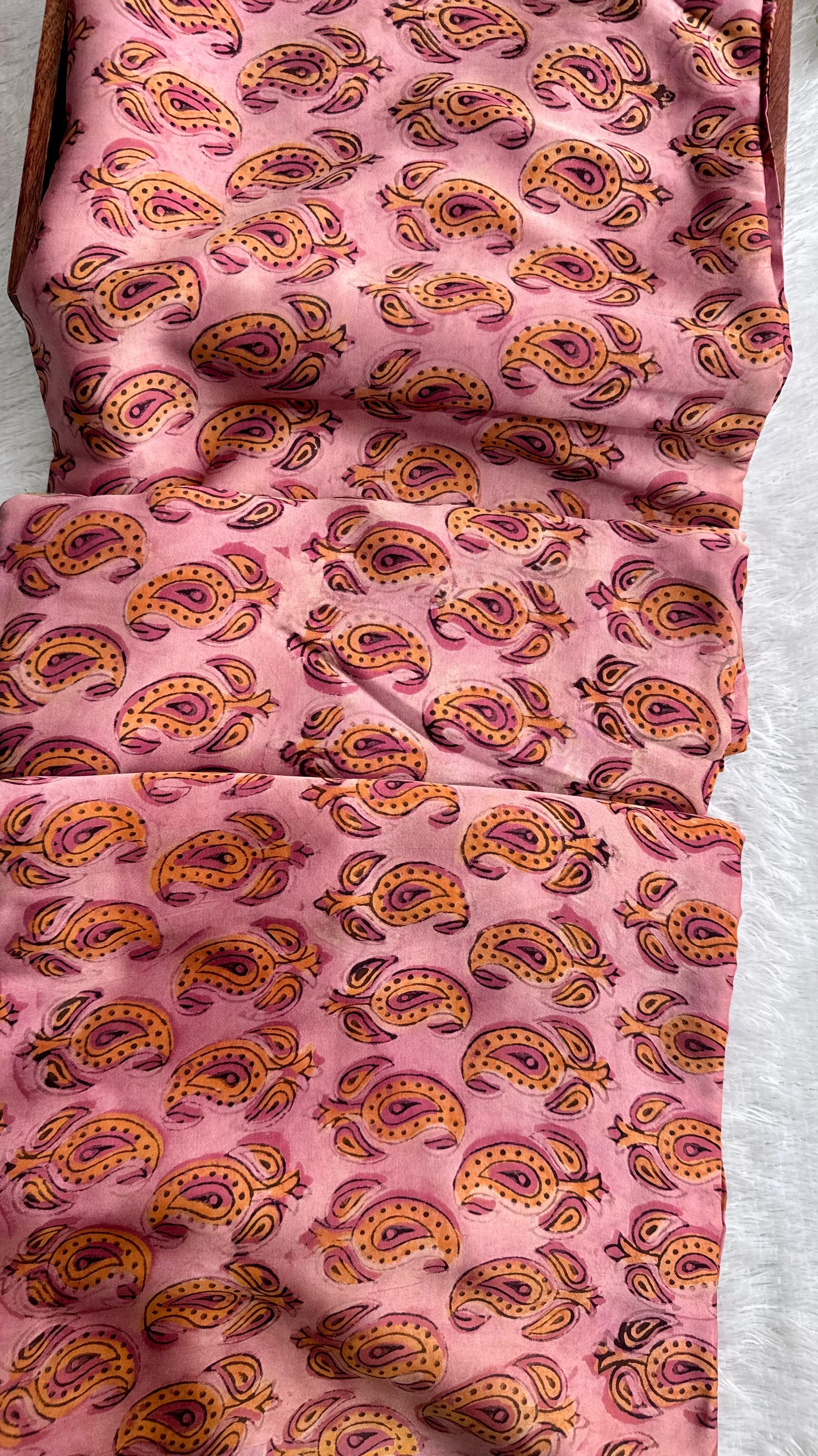 Brick Red Shade Badam Buta Vanaspati Hand Block Print Pure Modal Silk Fabric