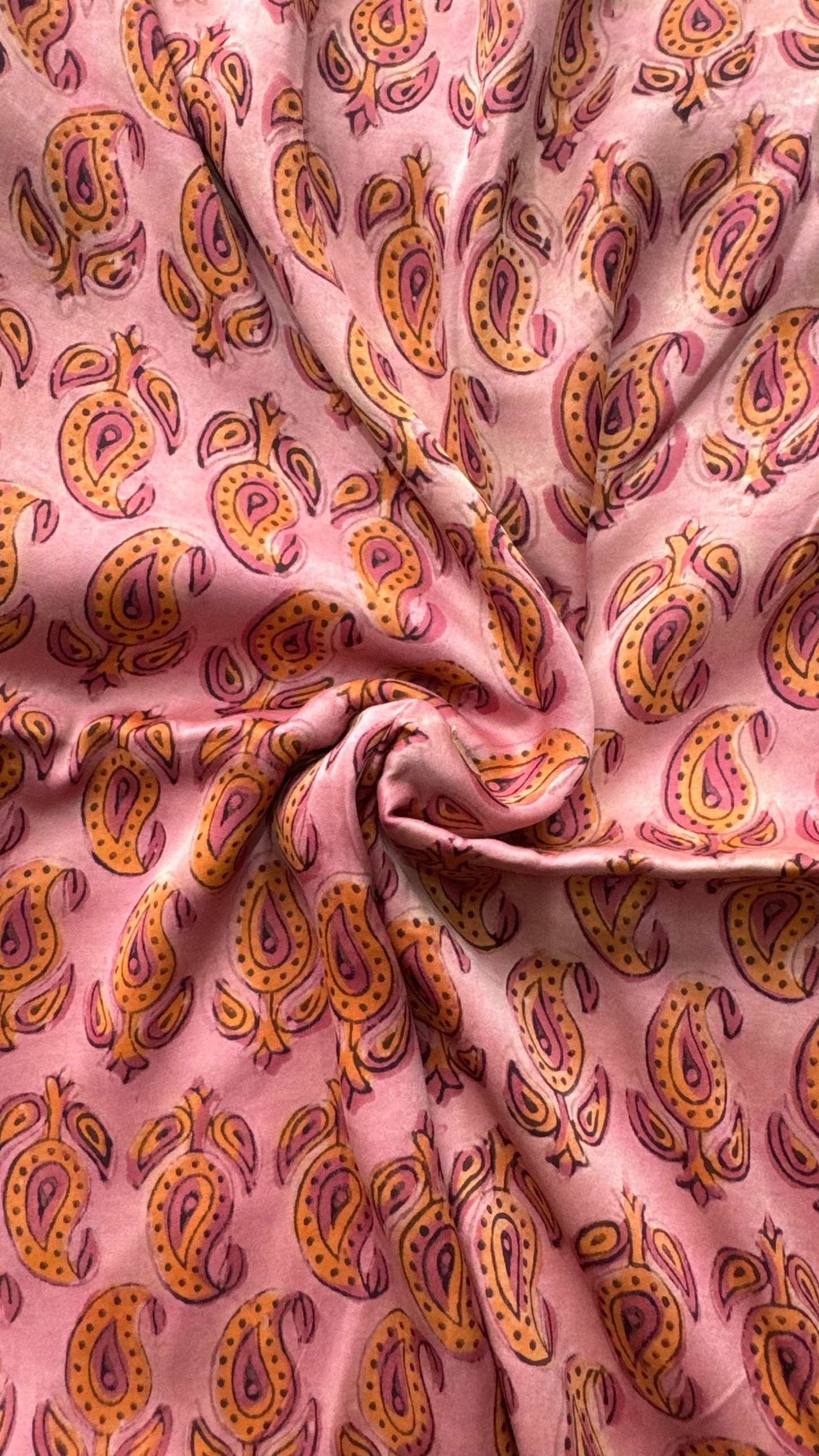 Brick Red Shade Badam Buta Vanaspati Hand Block Print Pure Modal Silk Fabric