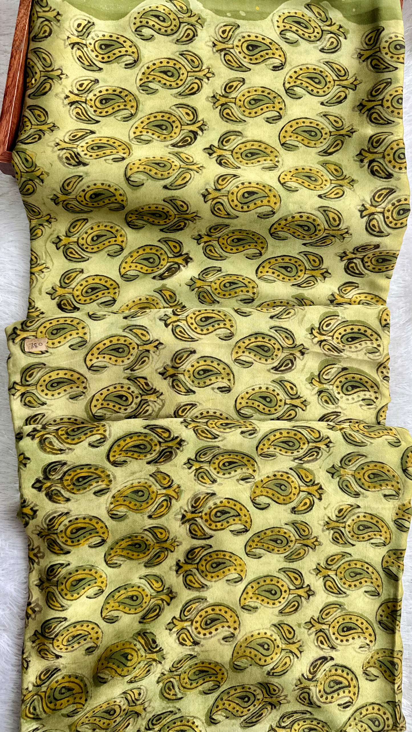 Earthy Green Shade Badam Motif Vanaspati Hand Block Print Pure Modal Silk Fabric