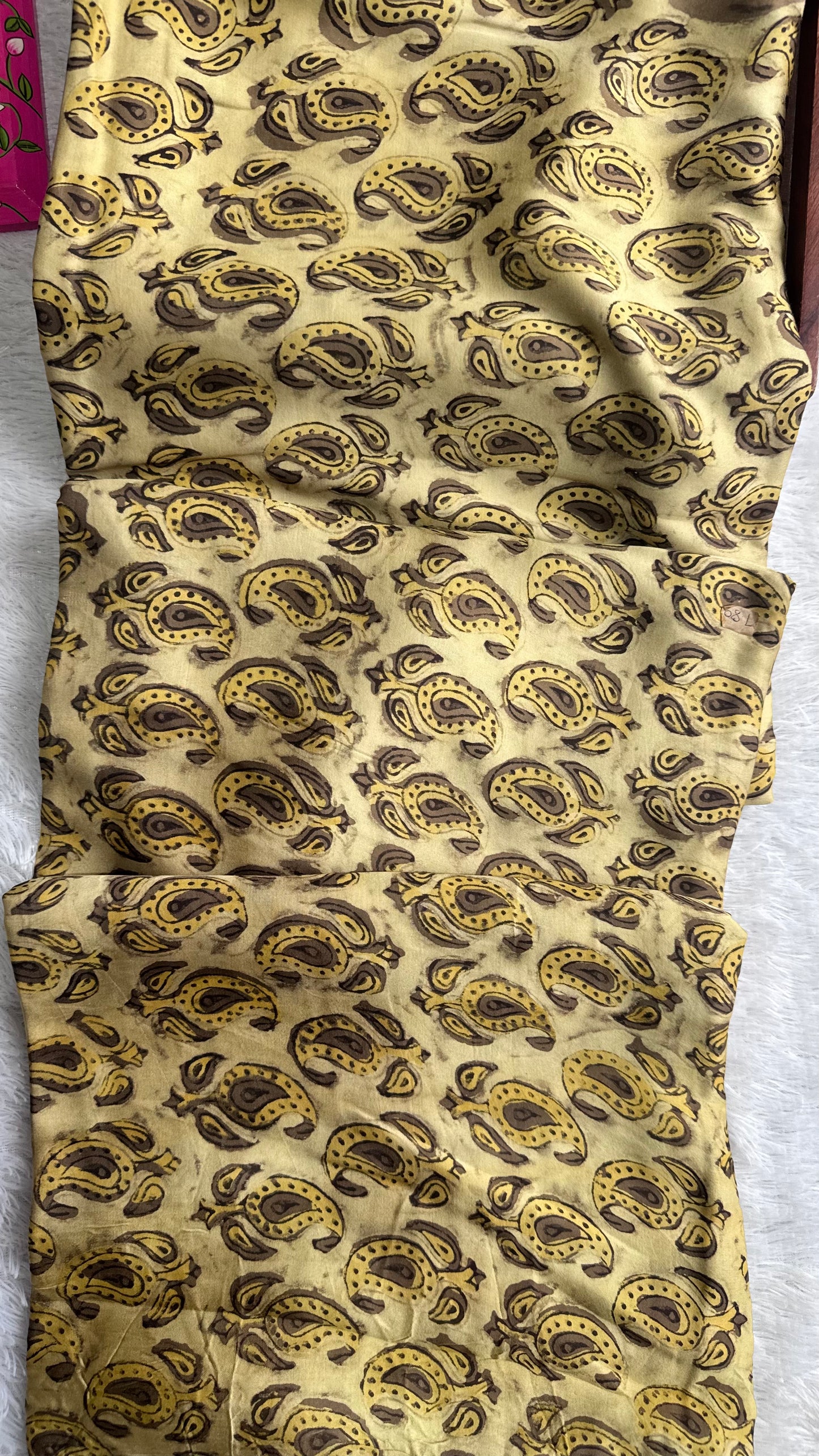 Beige Shade Badaam Motif Vanaspati Hand Block Print Pure Modal Silk Fabric