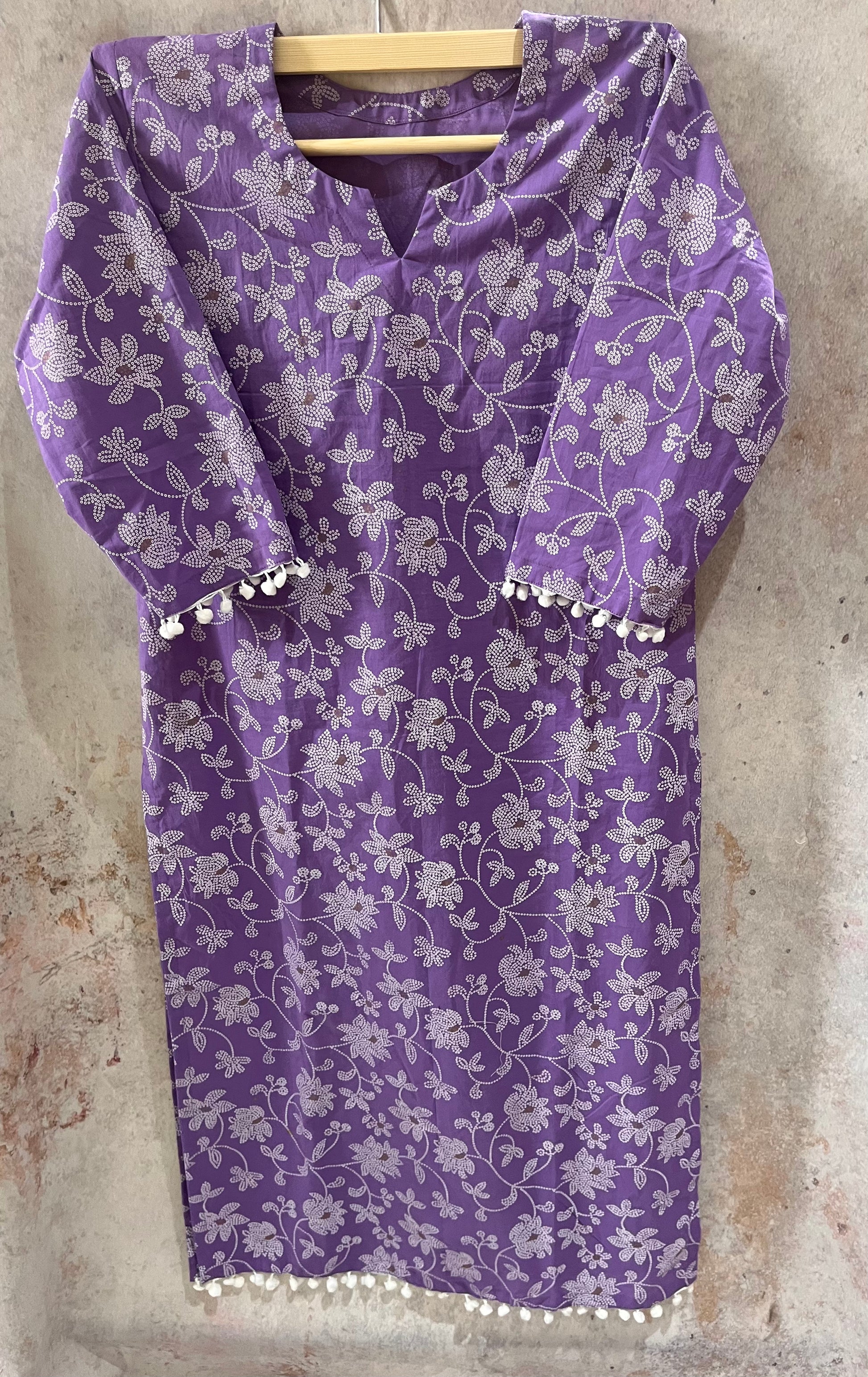 Lavender Rie Bandhej Dotted Pure Cotton Kurti