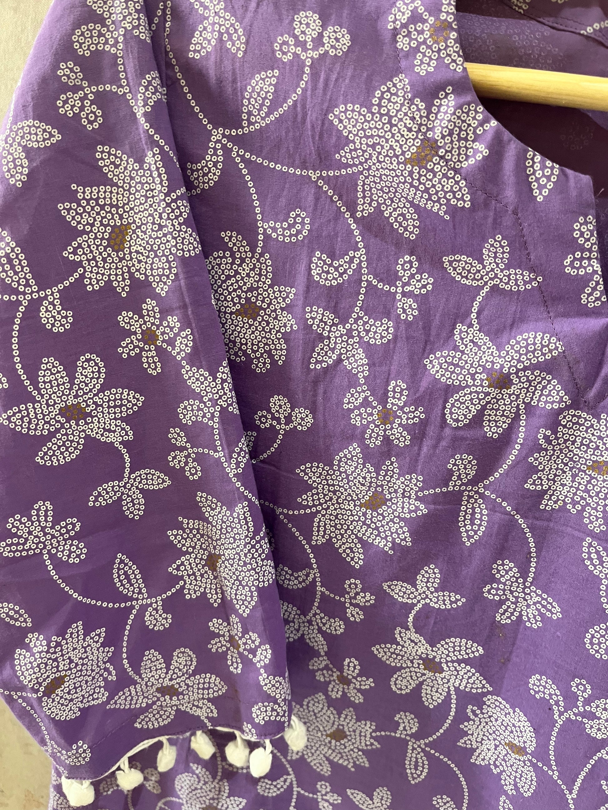 Lavender Rie Bandhej Dotted Pure Cotton Kurti