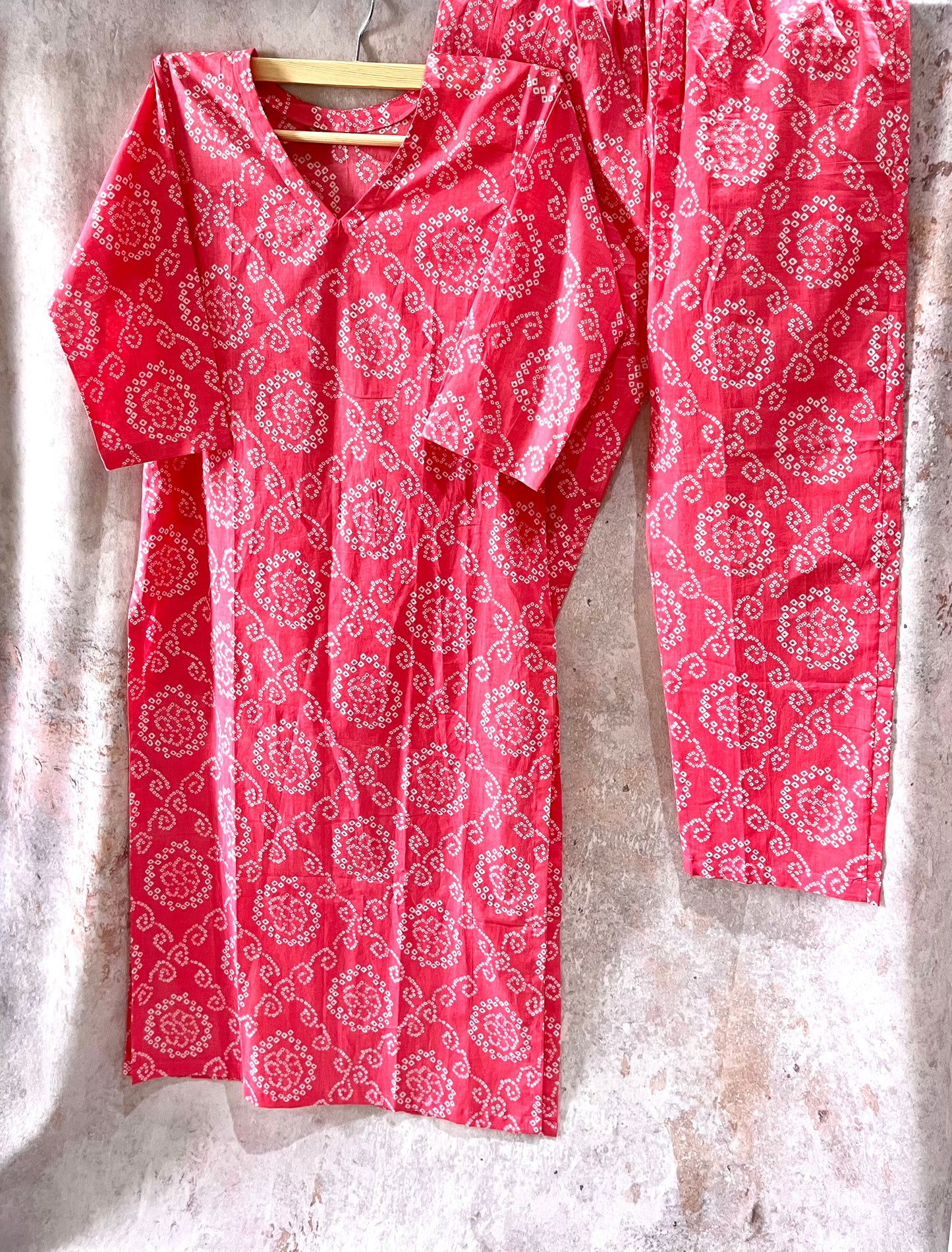 Pink Dotted Bandhej Print Pure Cotton Kurta and Pant Set