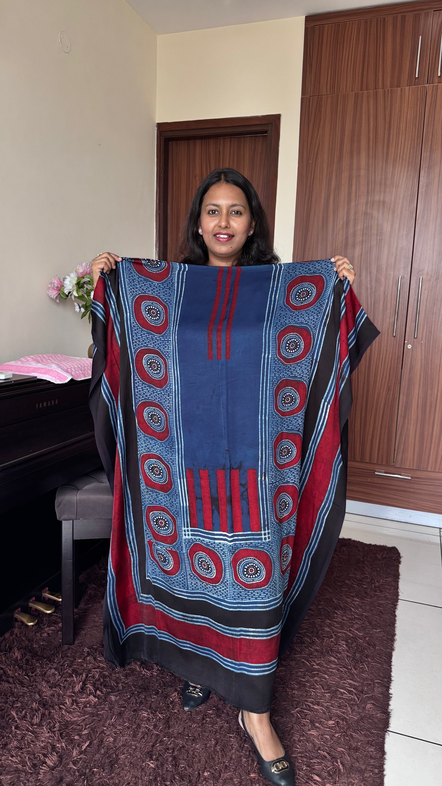 Blue Solid Shade Modal Silk Ajrakh Hand Block Print Designer Unstitched Fabric (Kurta Only)