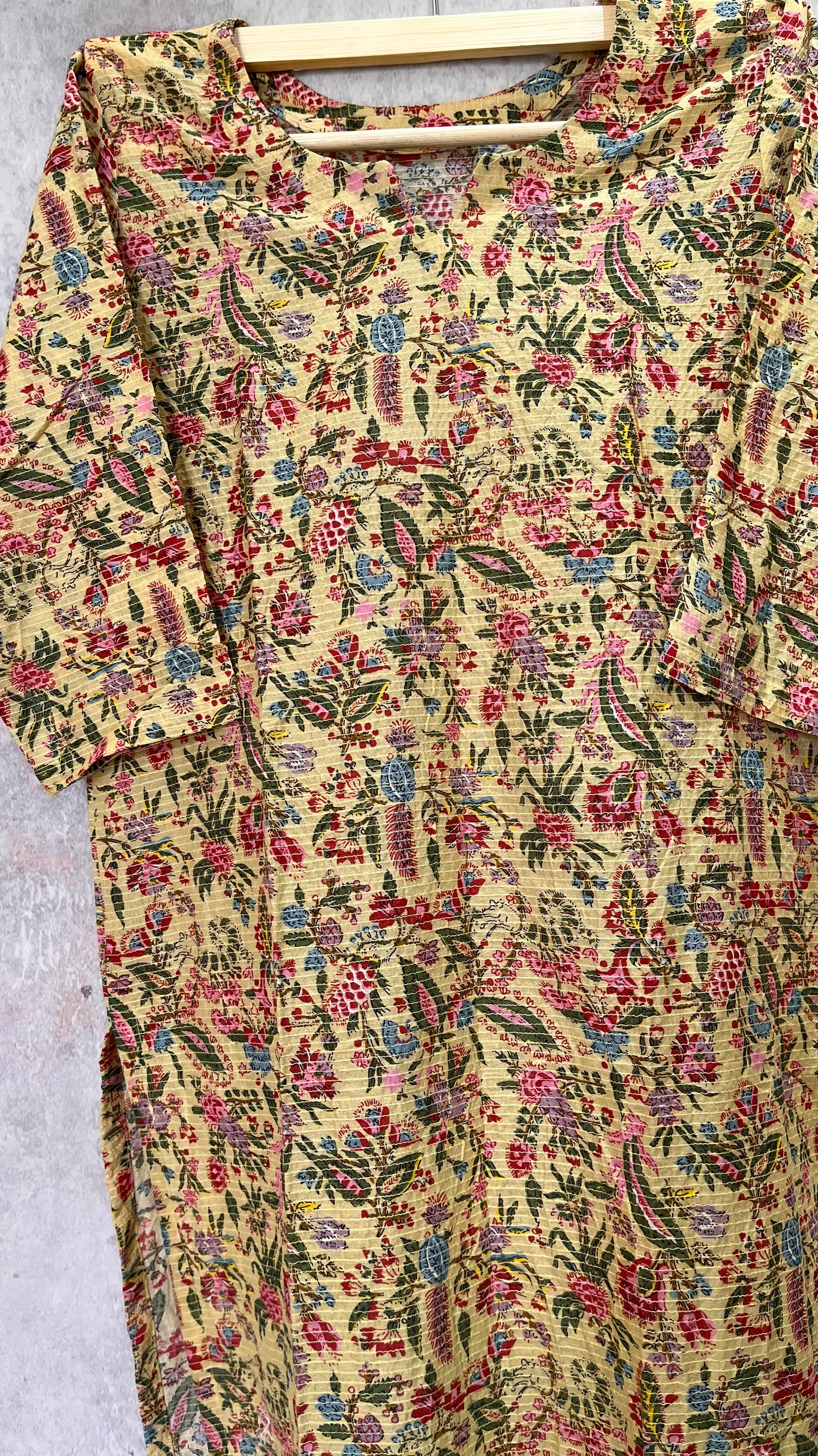 Mustard Yellow Kantha Work Pure Cotton Kurti