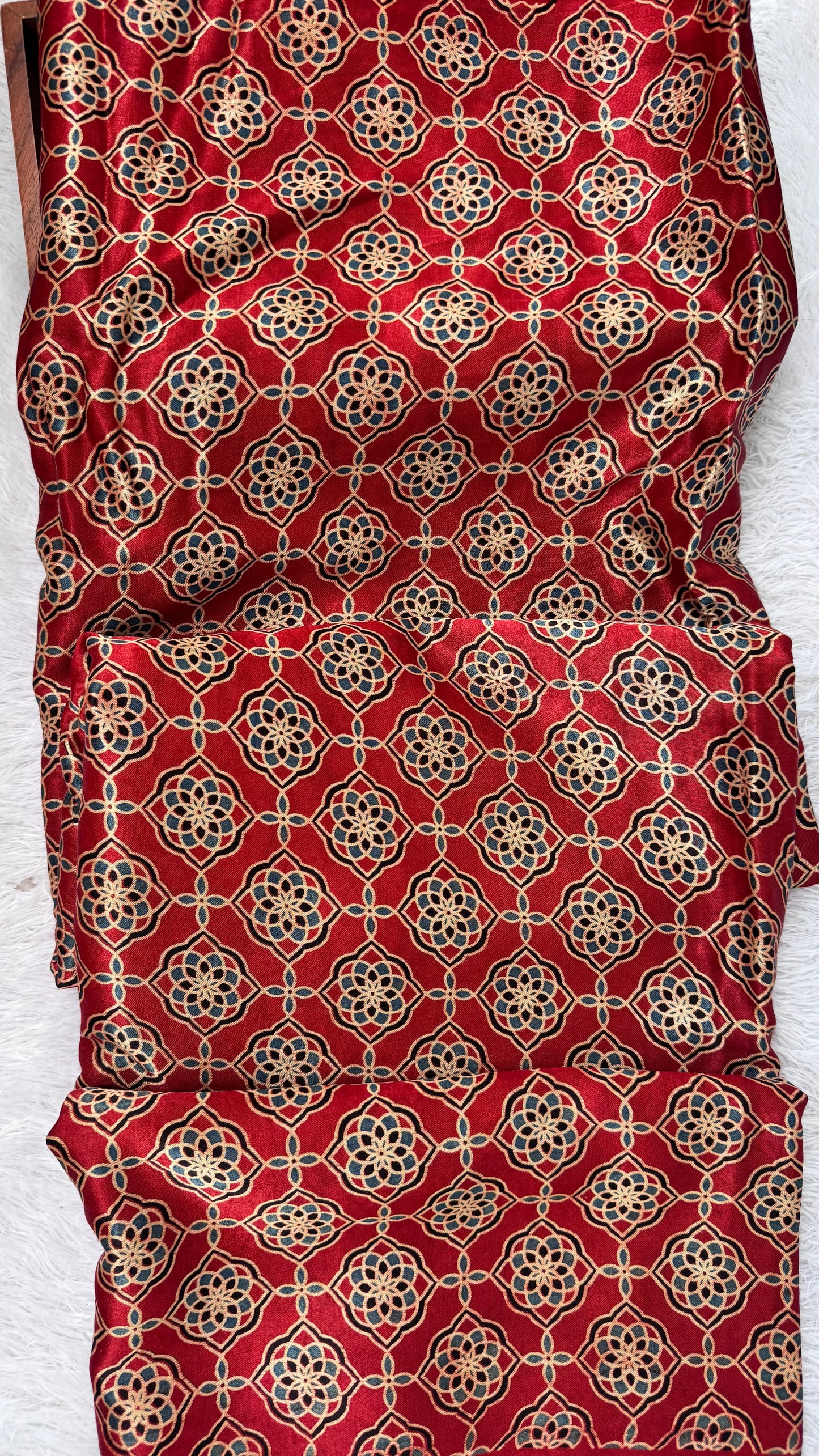 Red Shade Badaam Motif Ajrakh Mashru Silk fabric