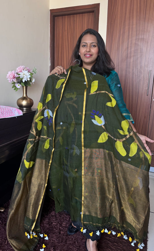 Kai Green Shade Pure Handloom Resham Muslin 2 pc Set