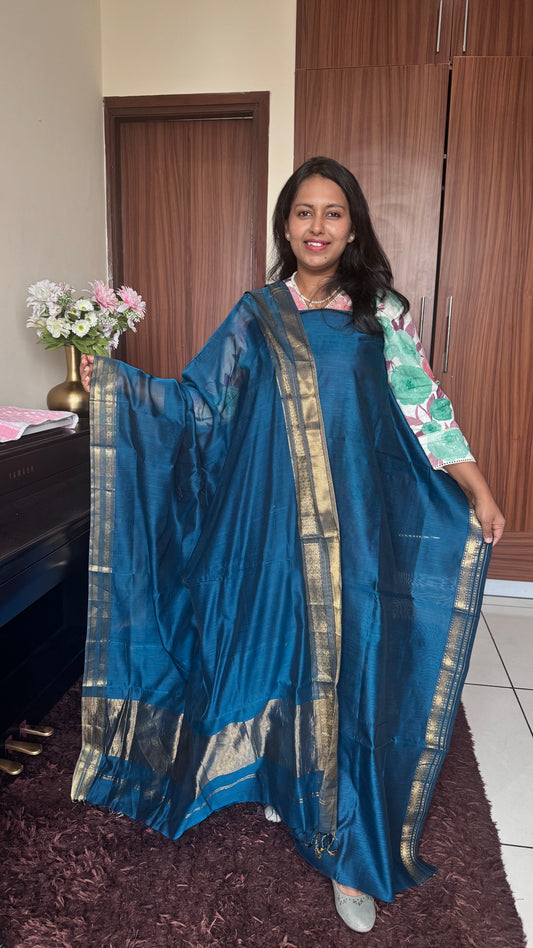 Blue Shade Handwoven Maheshwari Silk Cotton 2 Pc Suit with Dupatta