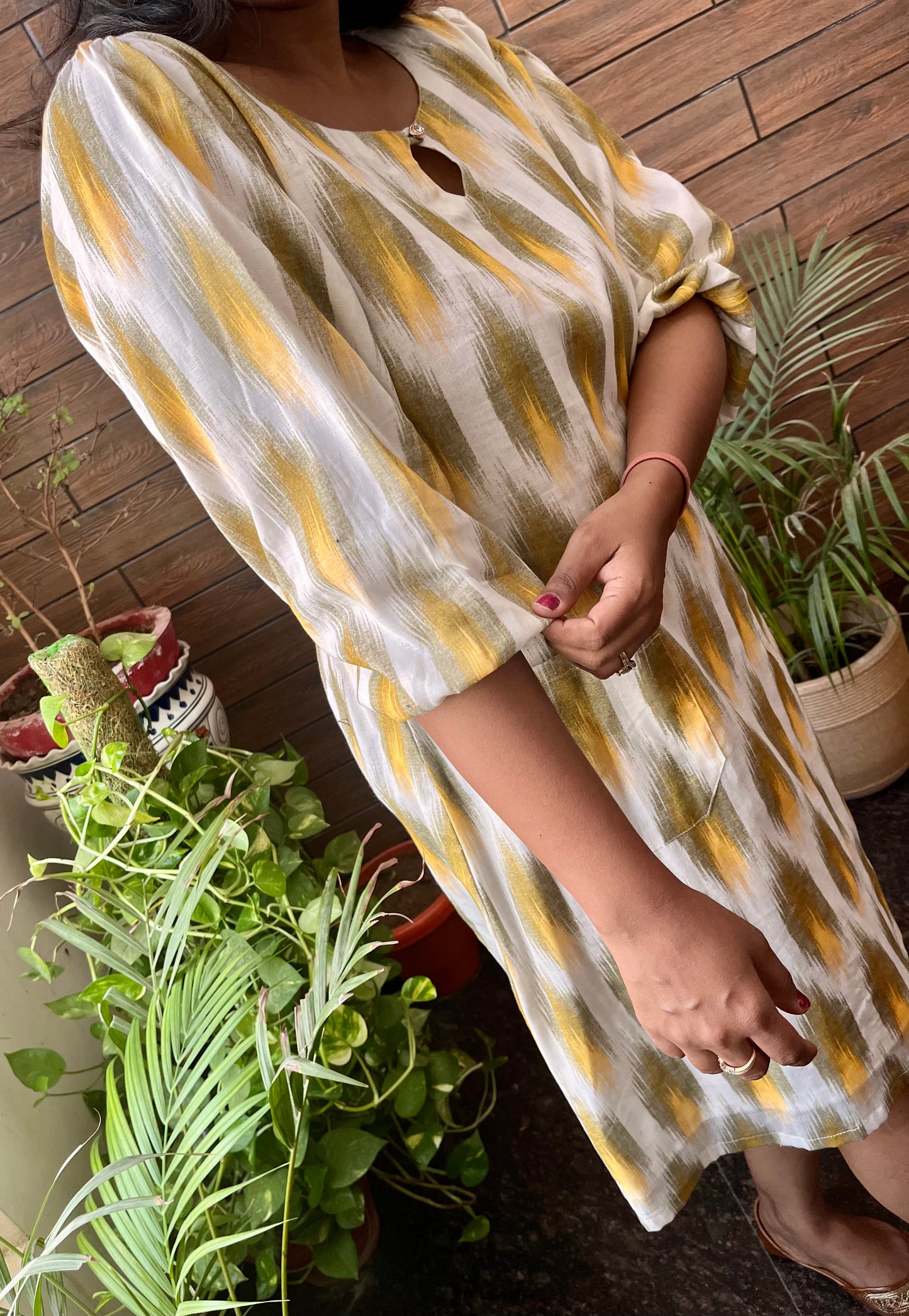 Subtle Yellow Pure Cotton Shift Dress With Front Pockets