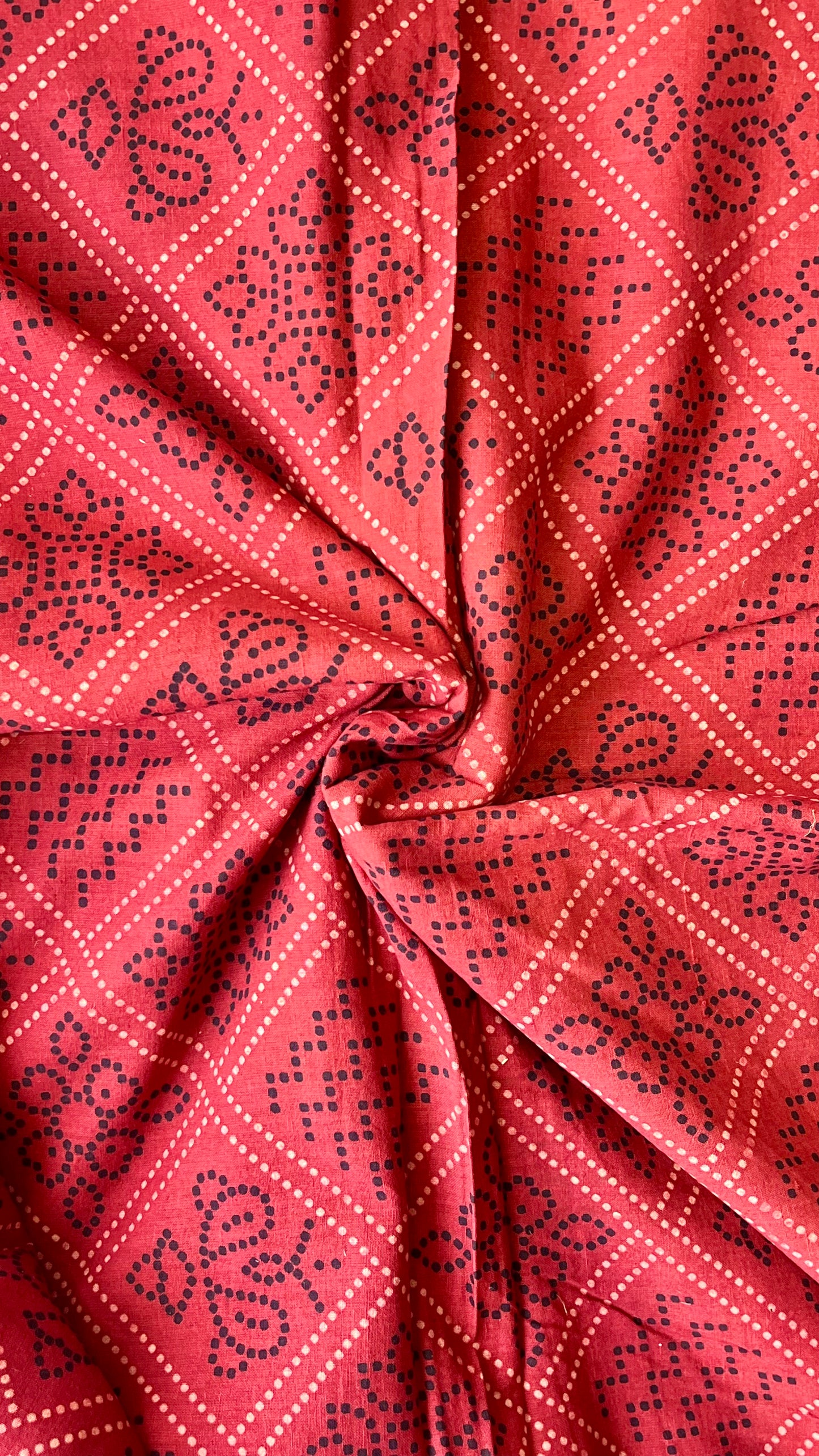 Maddar Red Chota Jaal Motif Ajrakh Hand Block Printed Natural Dyed Cotton Fabric