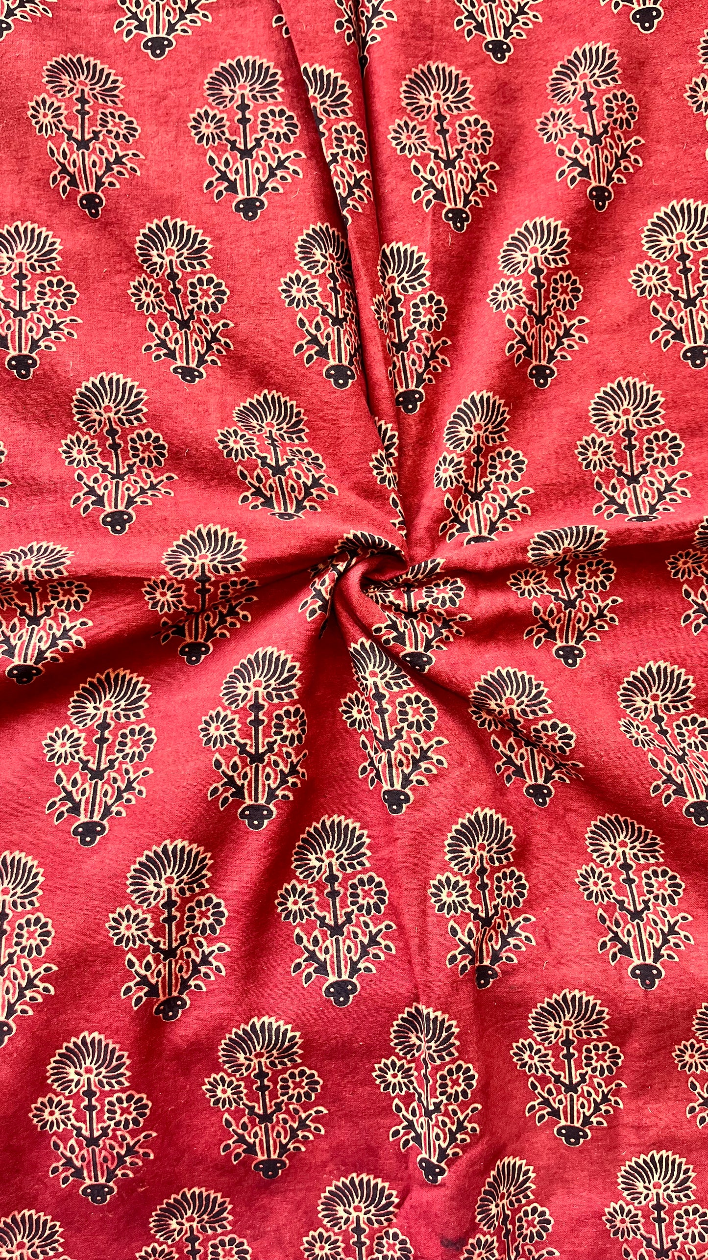 Maddar Red Booti Motif Ajrakh Hand Block Printed Natural Dyed Cotton Fabric