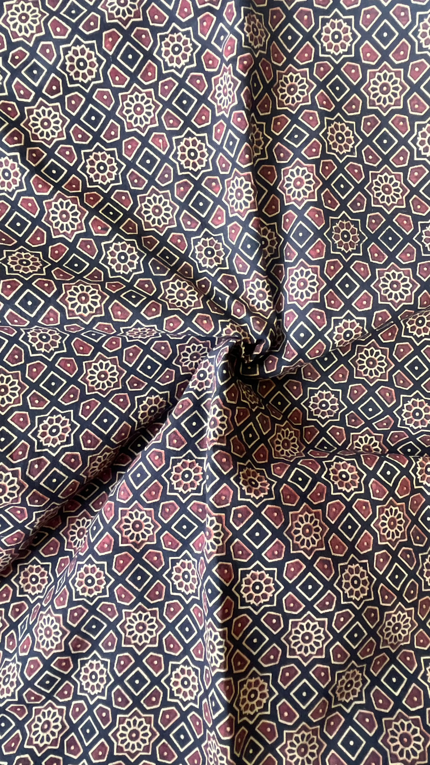 Black Chota Jaal Motif Ajrakh Hand Block Printed Natural Dyed Cotton Fabric