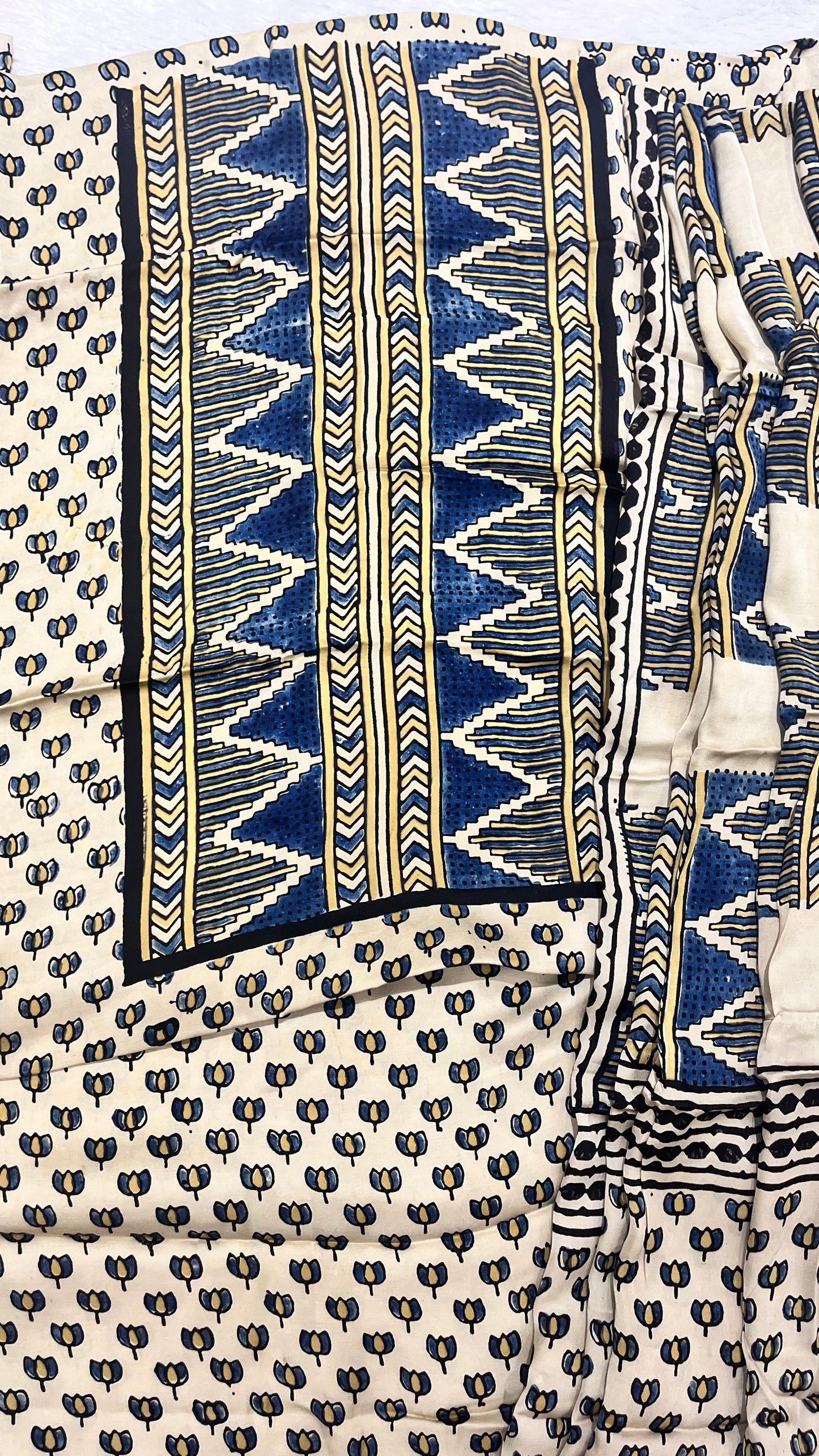 Off white Kamal Buti Motif Modal Silk Hand Block Print 2pc Suit Material Set