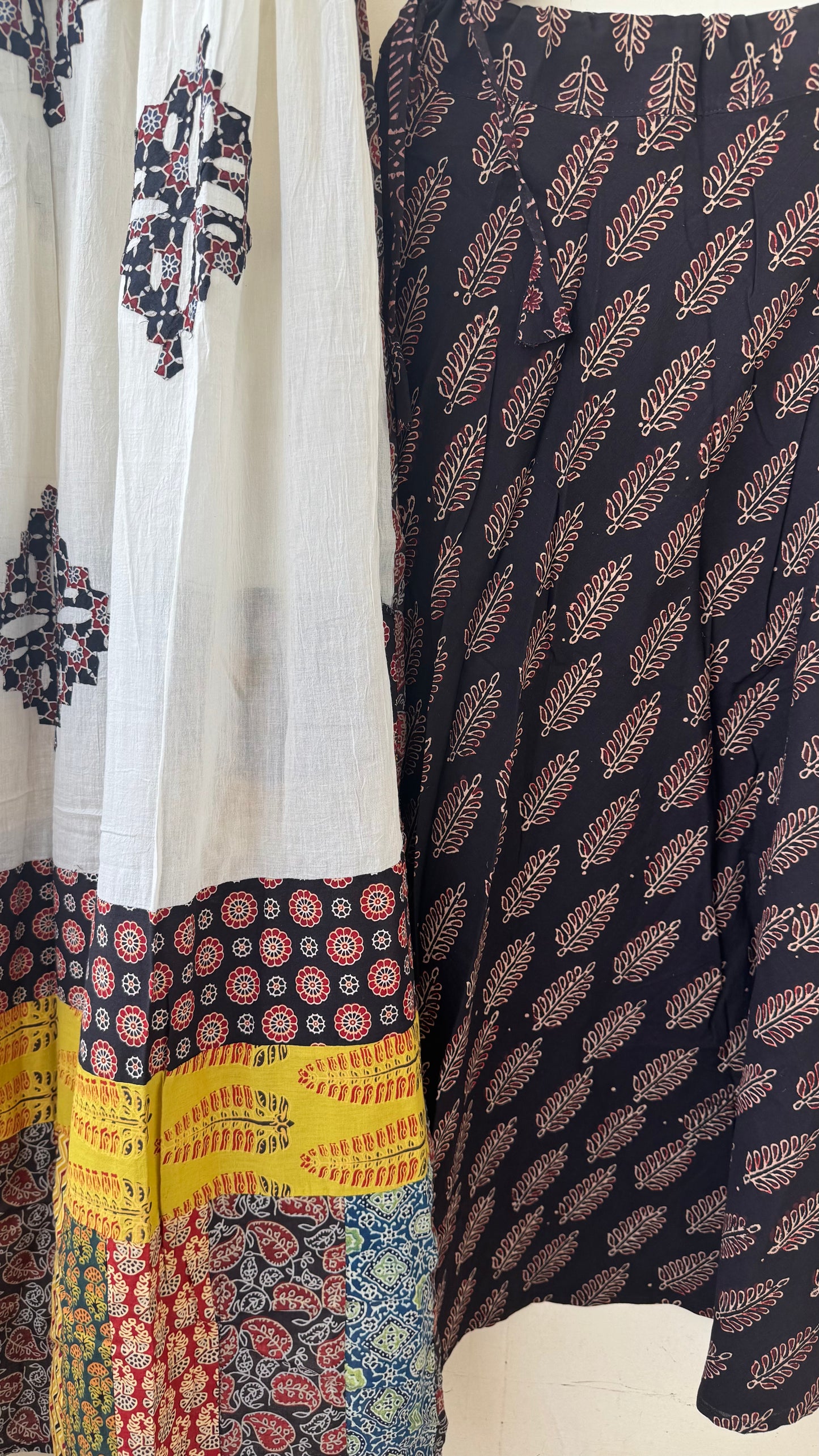 Black Shade Pure Cotton Ajrakh Skirts with Applique Ajrakh Dupatta