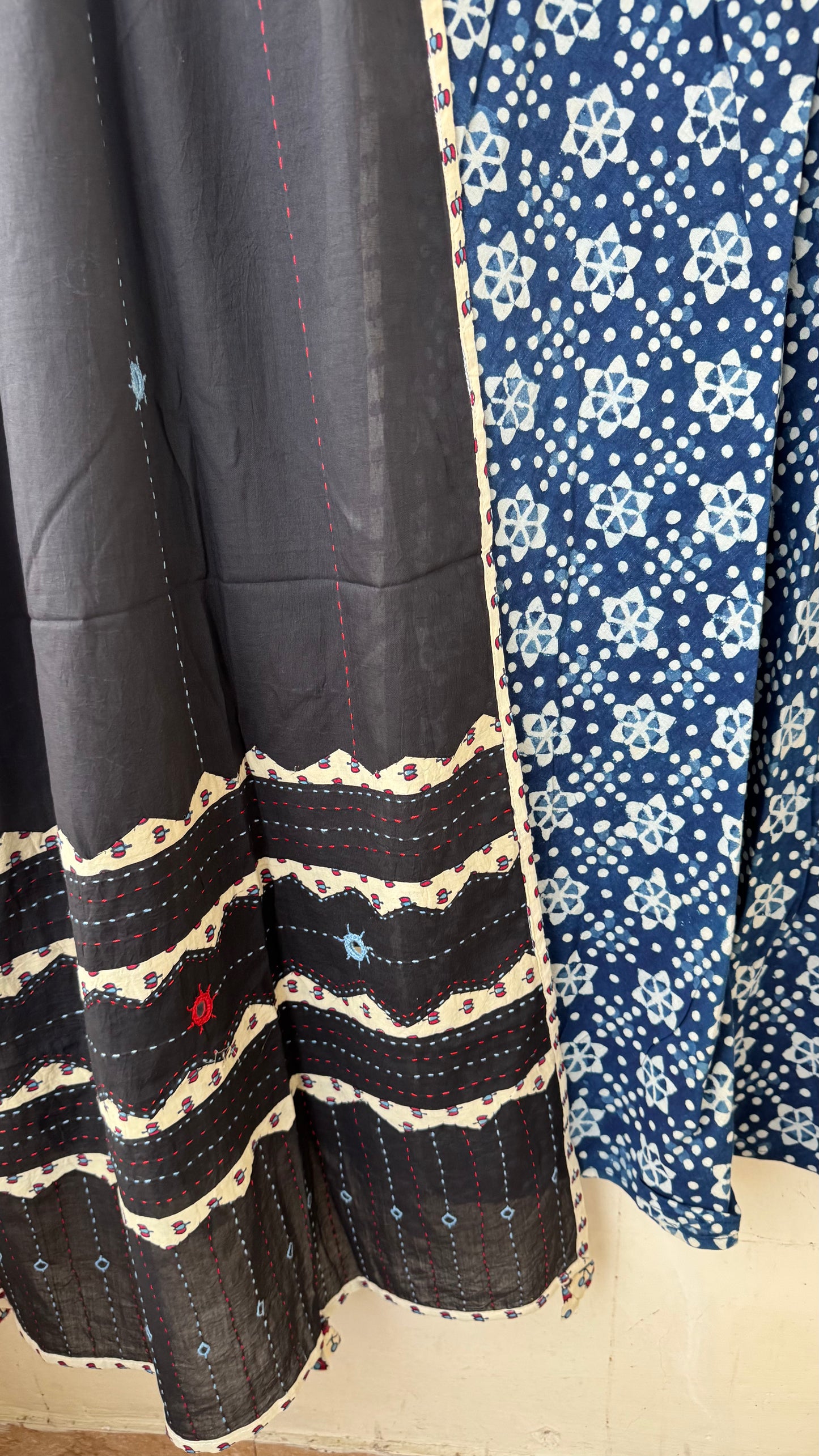 Blue Shade Pure Cotton Ajrakh Skirts with Applique Ajrakh Dupatta