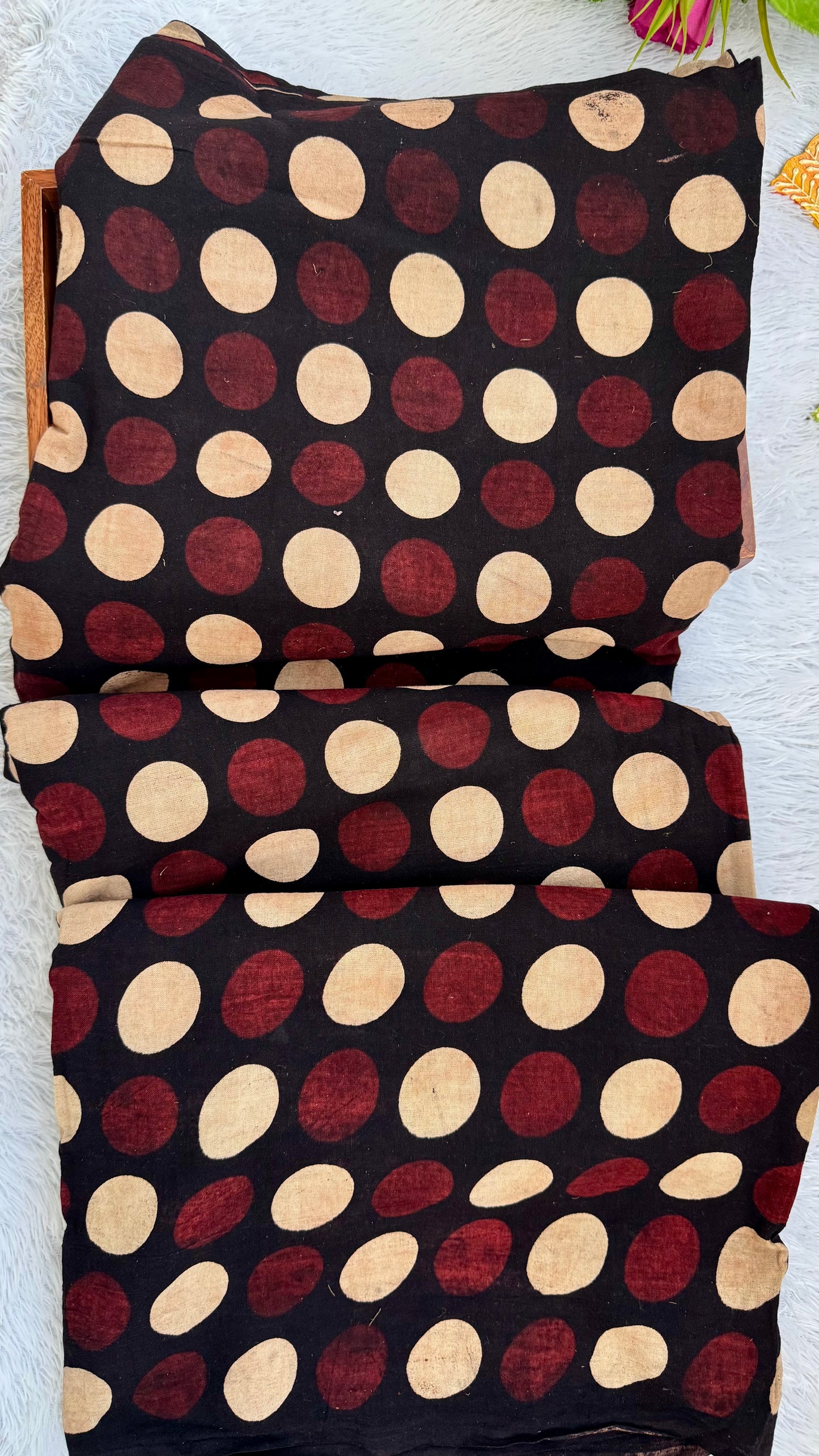 Black Shade Circle Motif Ajrakh Hand Block Printed Natural Dyed Cotton Fabric