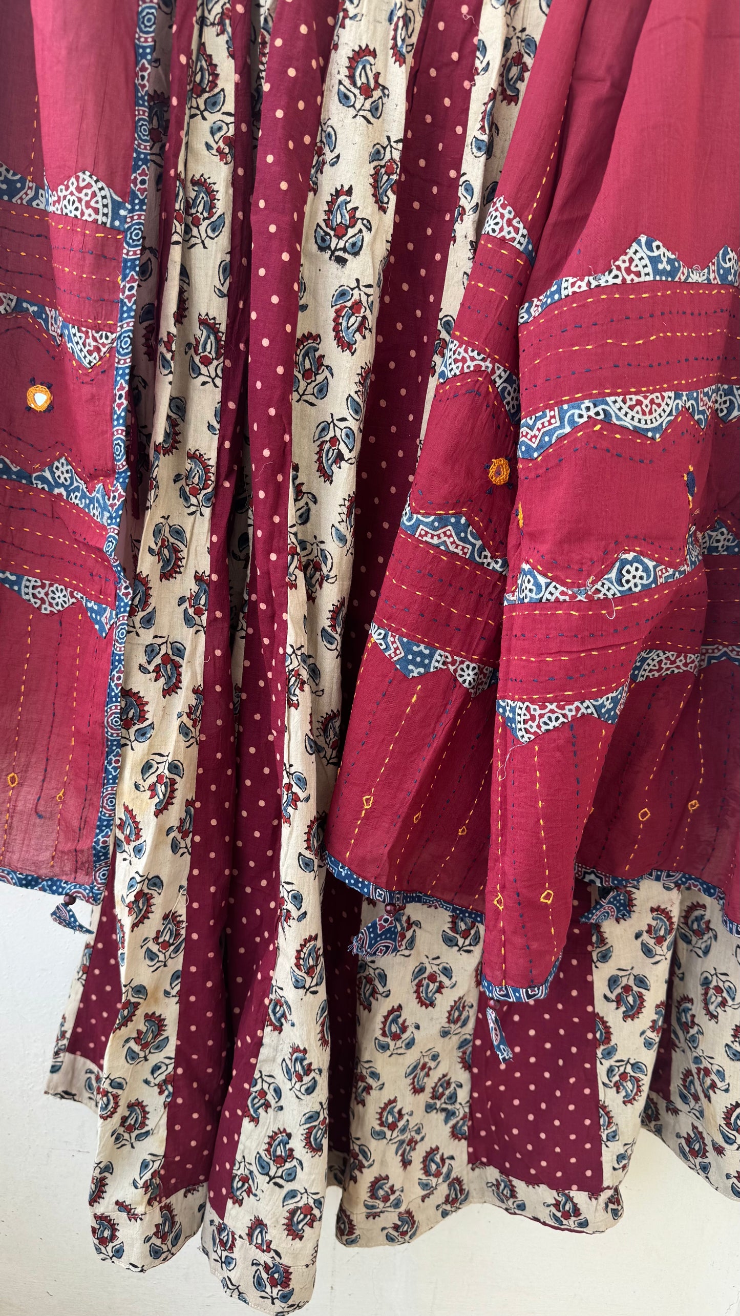 OffWhite Pure Cotton Ajrakh Skirt with Applique Ajrakh MirrorWork Dupatta