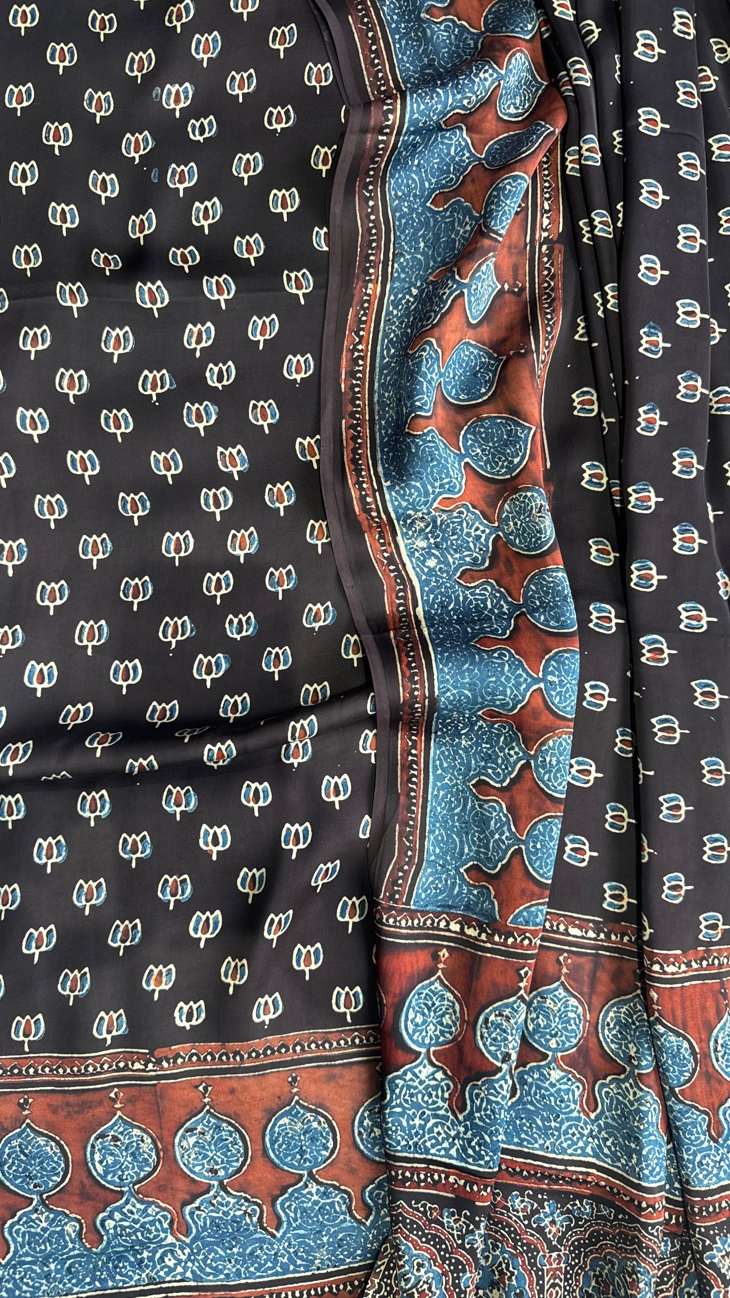 Black Shade Chota Kamal Buta Modal Silk Kurta with Ajrakh Modal Dupatta