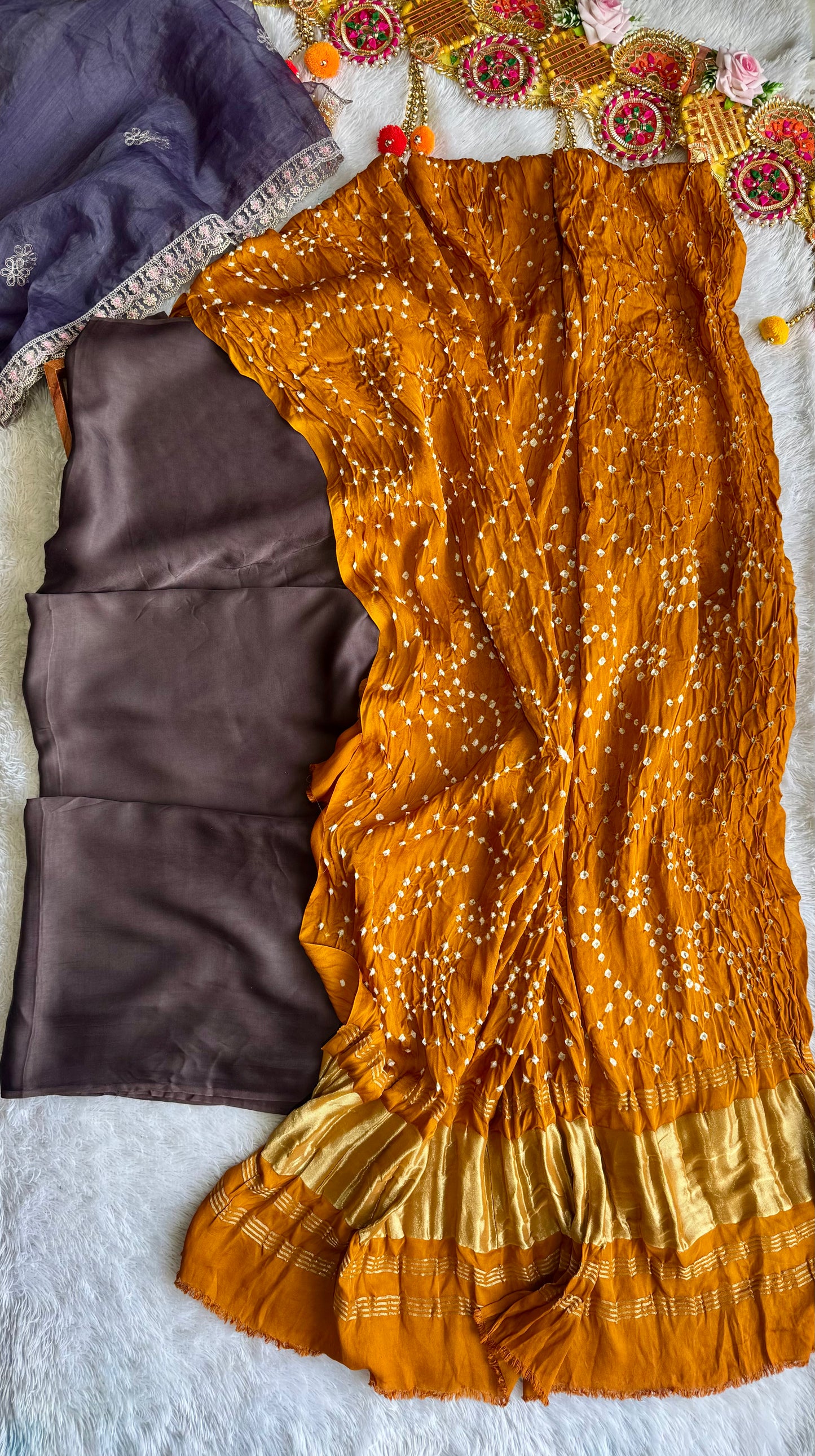 Dark Brown Modal Kurta with Bandhej Modal Silk Lagdi Patti Dupatta-2Pc