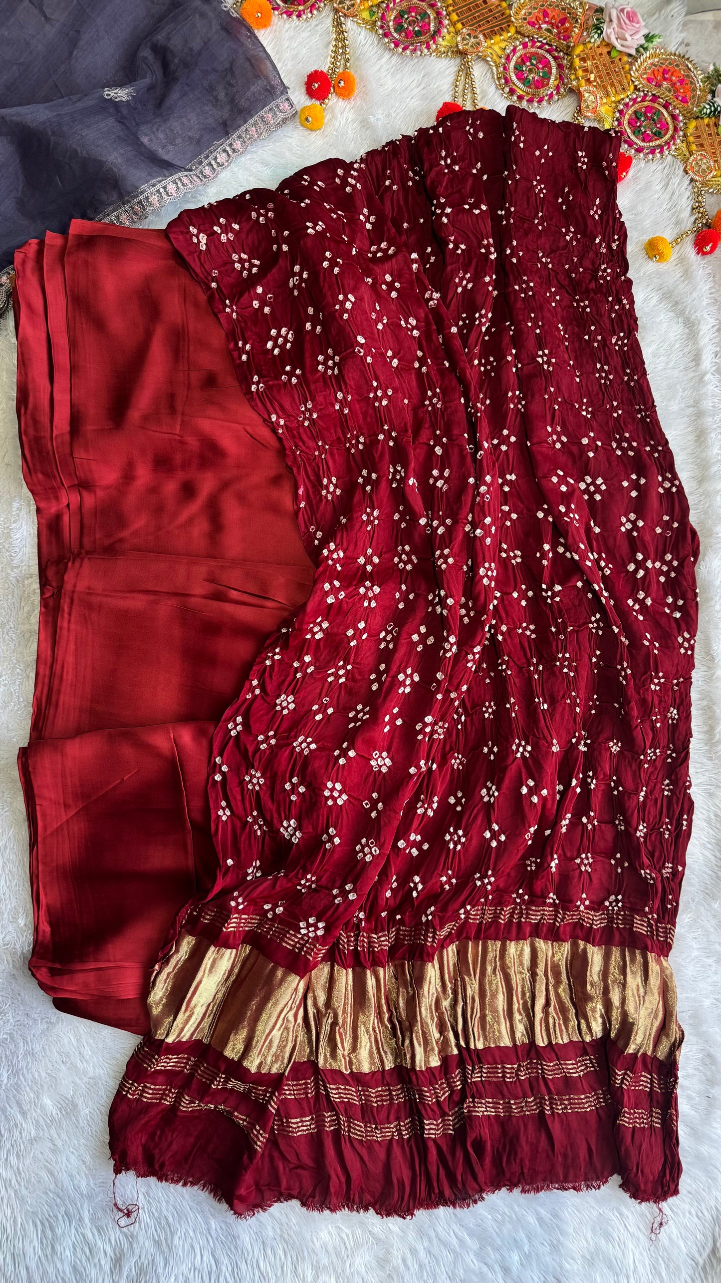 Deep Maroon Modal Kurta with Bandhej Modal Silk Lagdi Patti Dupatta-2Pc