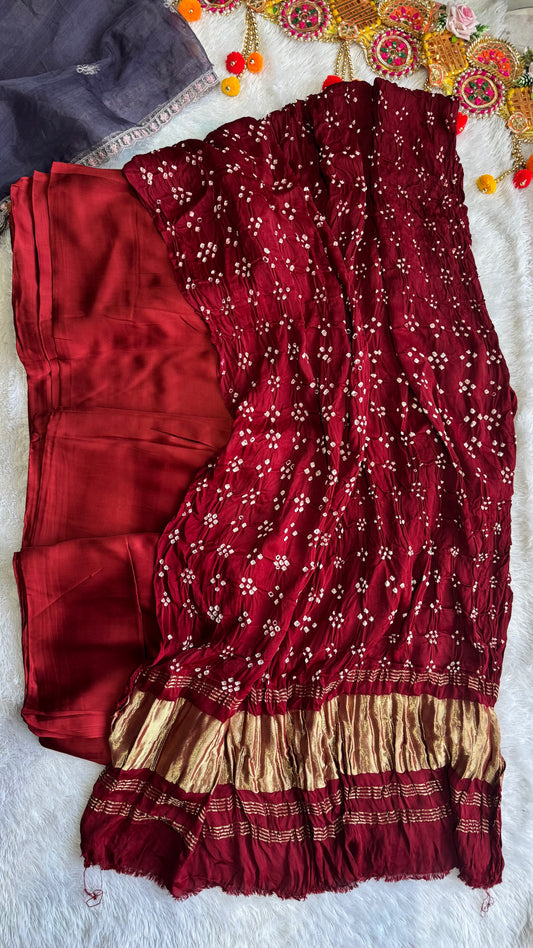 Deep Maroon Modal Kurta with Bandhej Modal Silk Lagdi Patti Dupatta-2Pc