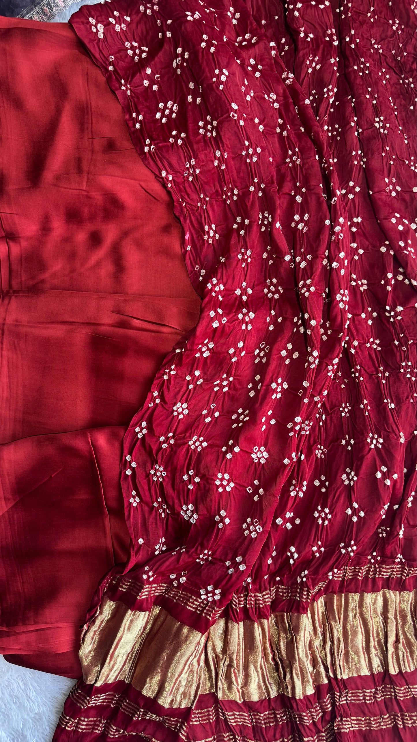 Deep Maroon Modal Kurta with Bandhej Modal Silk Lagdi Patti Dupatta-2Pc