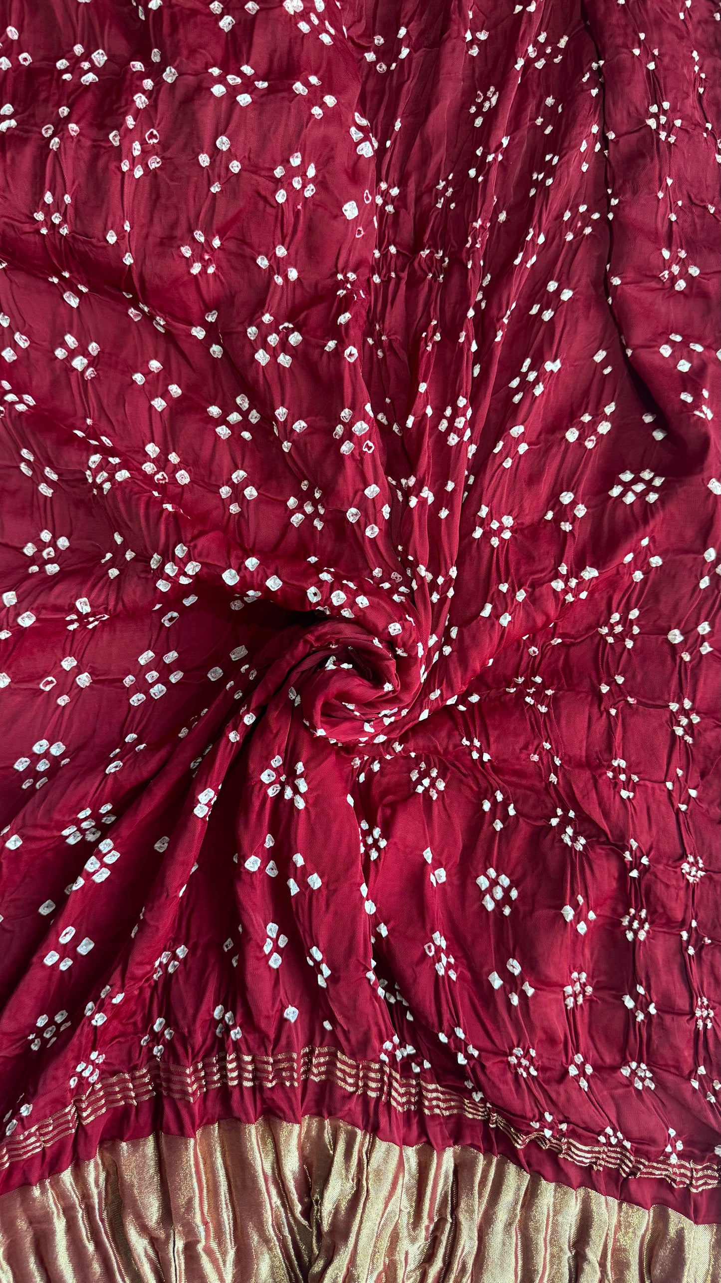 Deep Maroon Shade Bandhej Modal Silk Dupatta with Lagdi Patti
